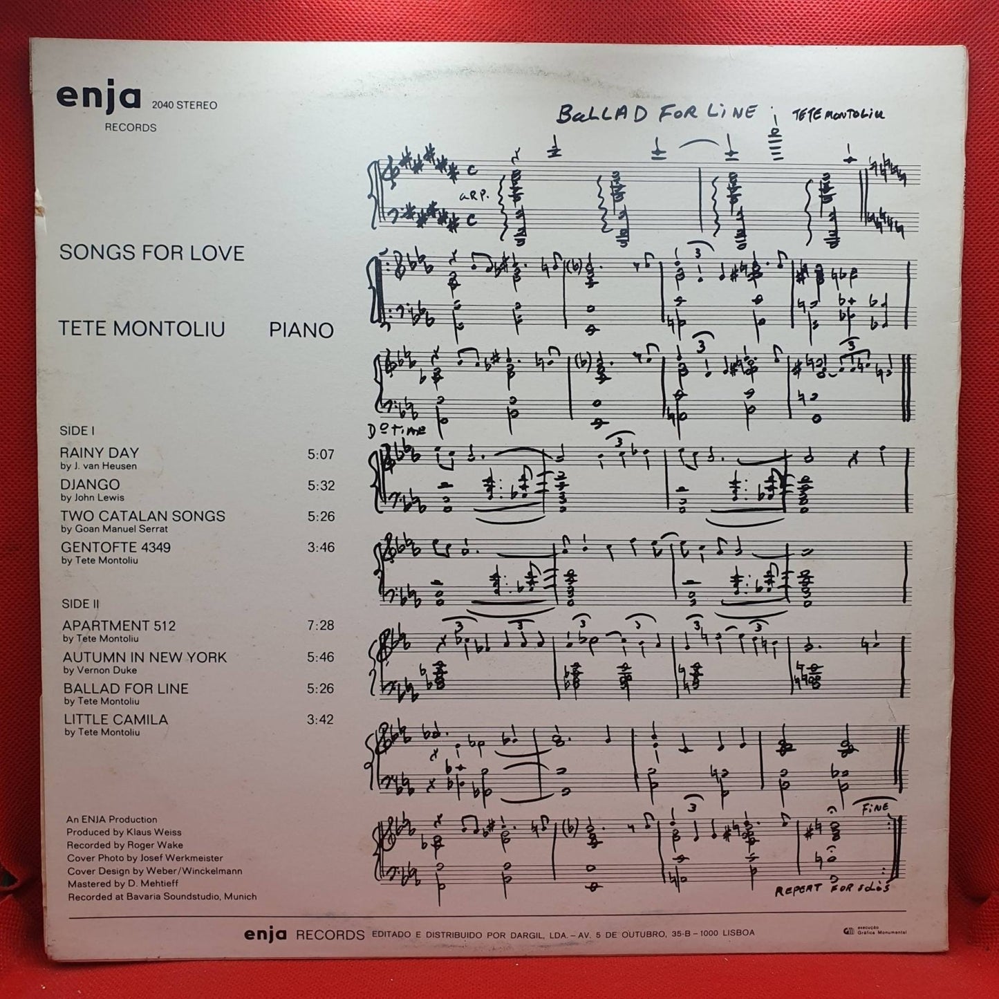 Tete Montoliu – Songs For Love - Vinyl Store Online