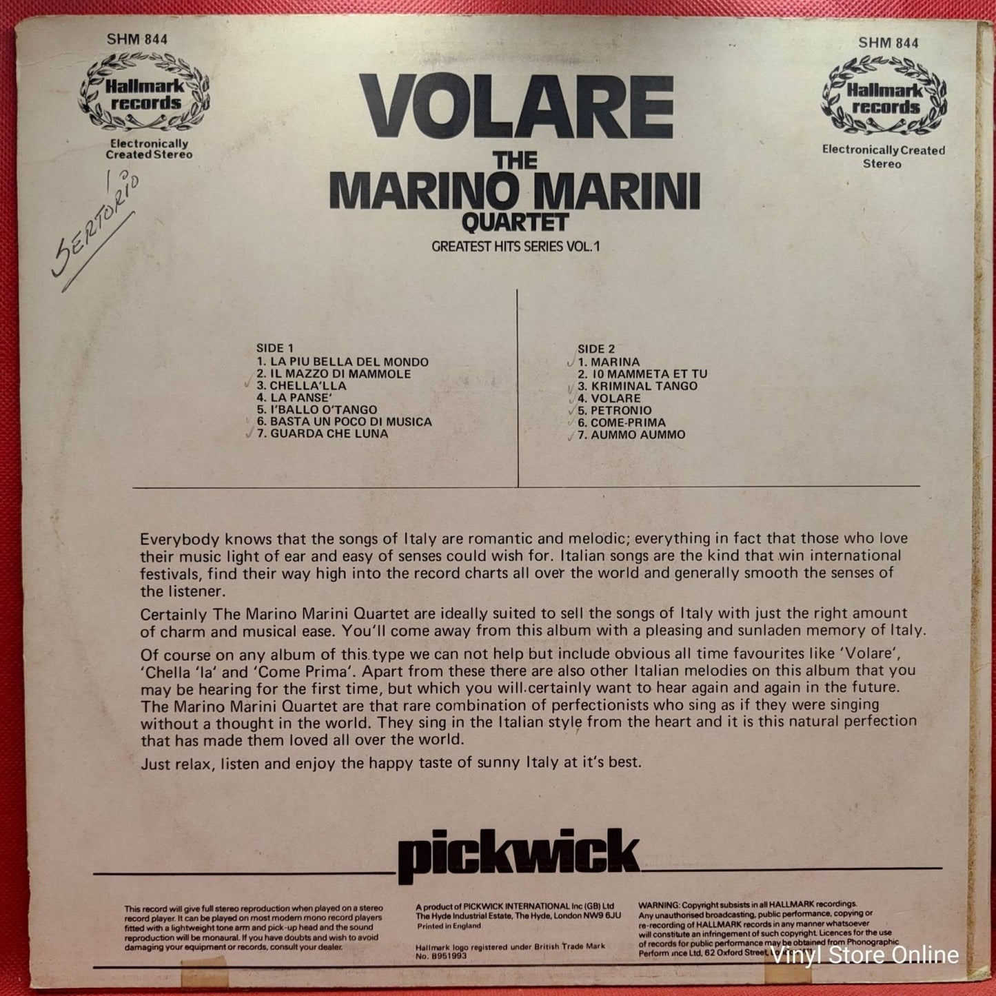 The Marino Marini Quartet – Volare - Vinyl Store Online