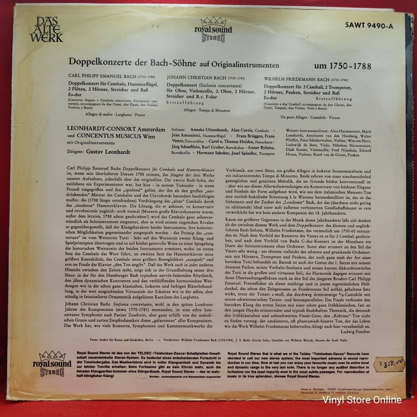 W. Friedemann, Ph. Emanuel, J. Christian – Double Concertos By Bach's Sons On Original Instruments 1750–1788 - Vinyl Store Online