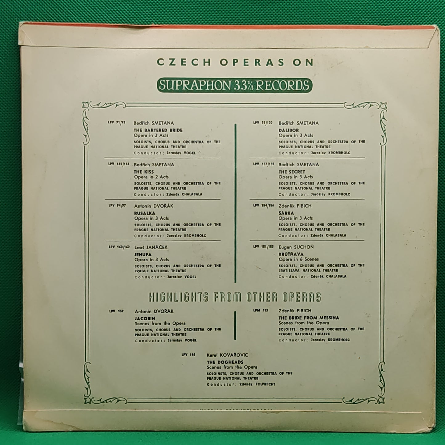 VIENNA SYMPHONY ORCHESTRA  -SUPRAPHON 33 1/3 RECORDS