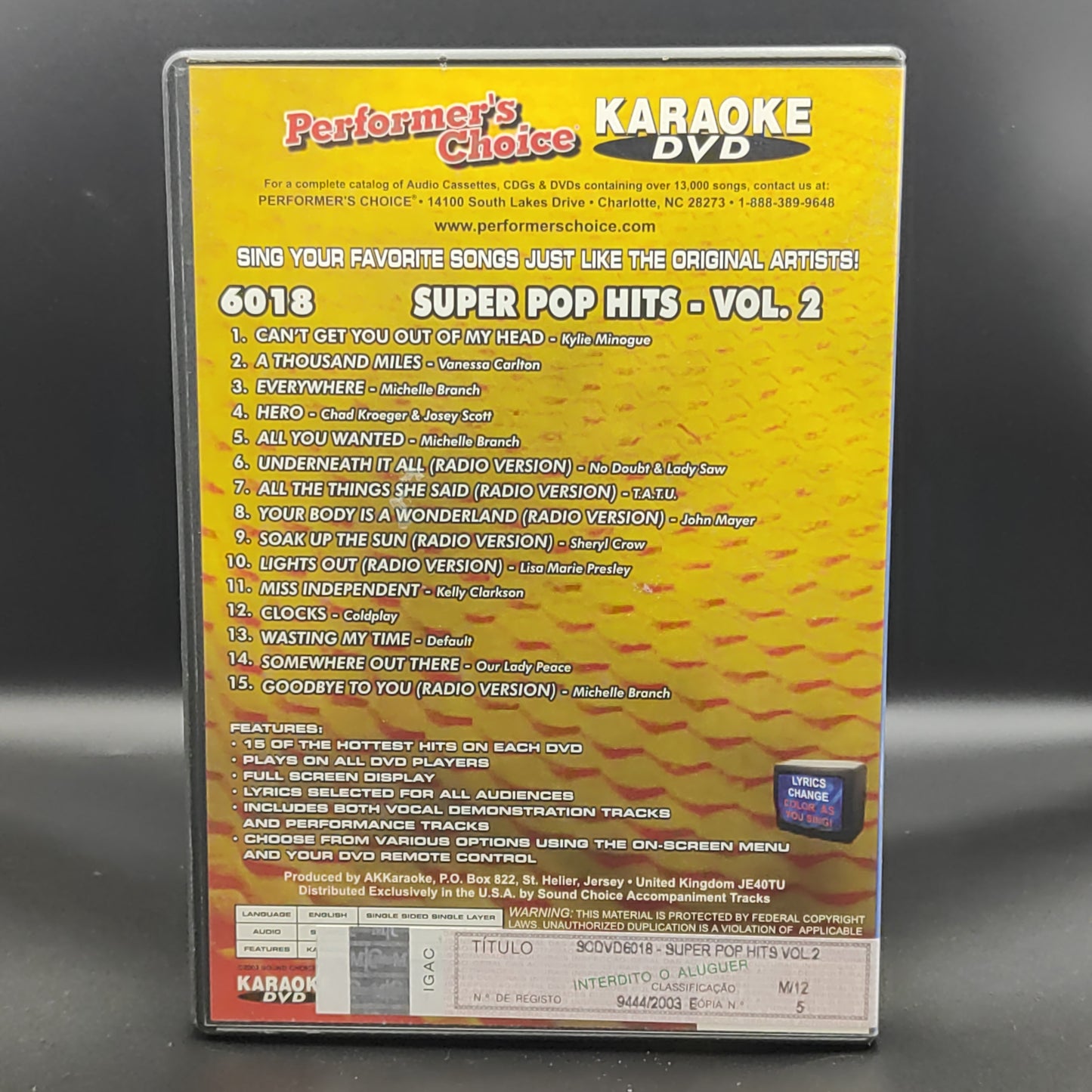 KARAOKE DVD - SUPER POP HITS VOL2