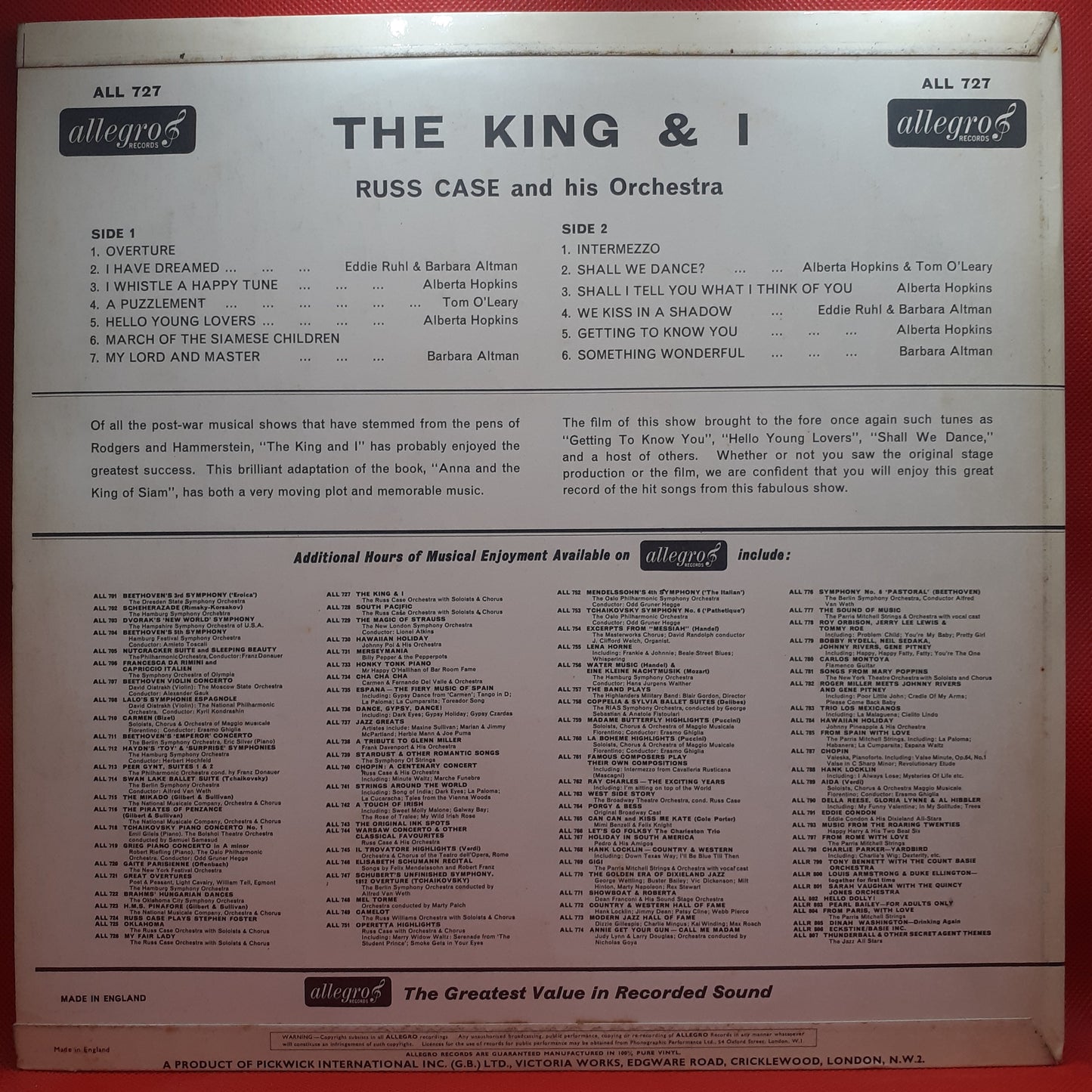 Full Cast* With Russ Case & Orchestra* – The King And I