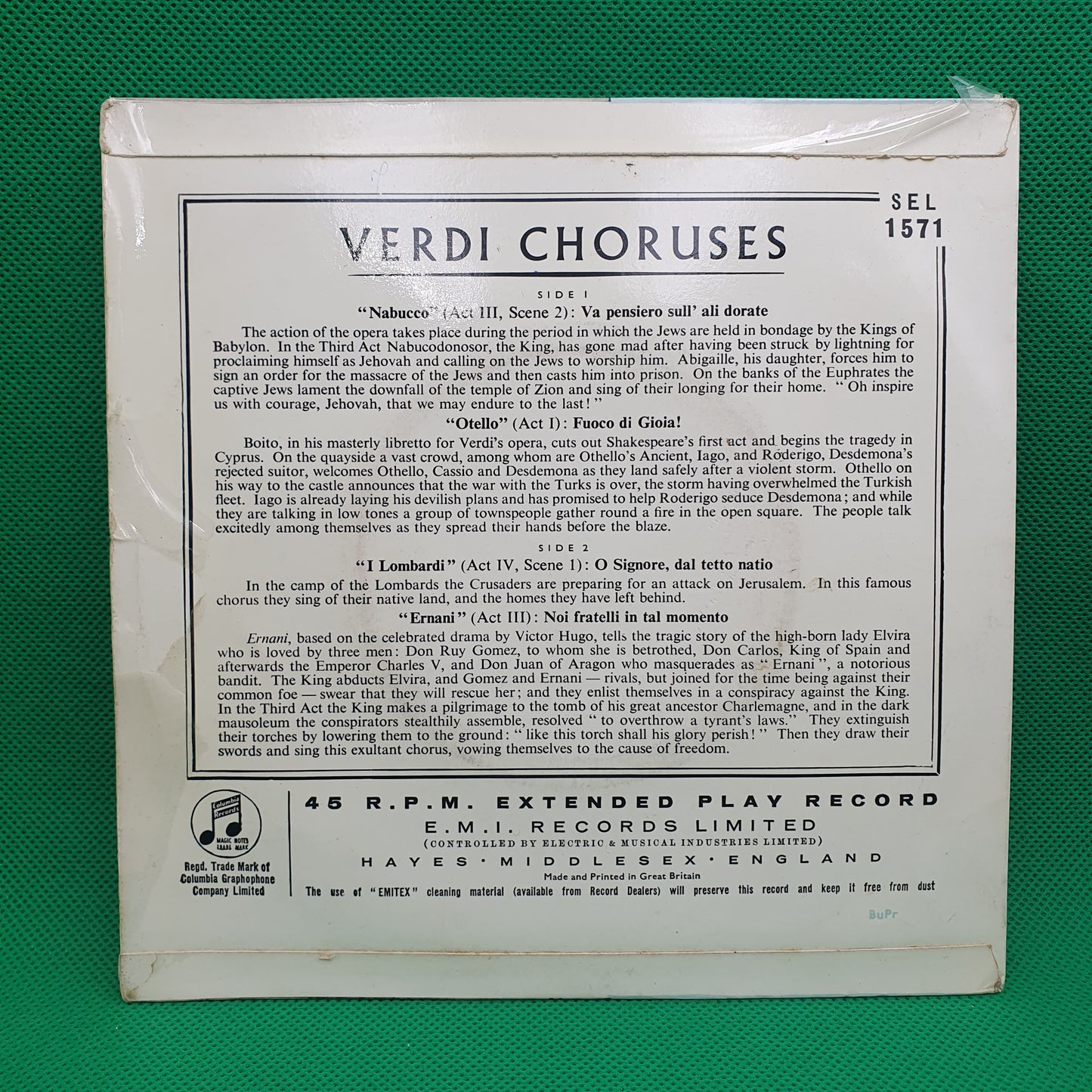 Verdi, Tullio Serafin e  Norberto Mola – Choruses From Nabucco Otello I Lombardi And Ernani