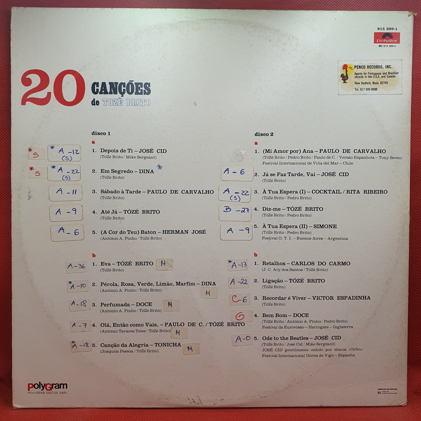 Various ‎– 20 Canções De Tozé Brito