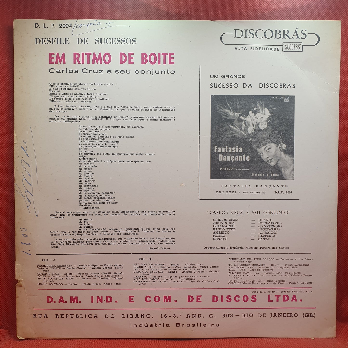 Carlos Cruz E Seu Conjunto ‎– Desfile De Sucessos Em Ritmo De Boite