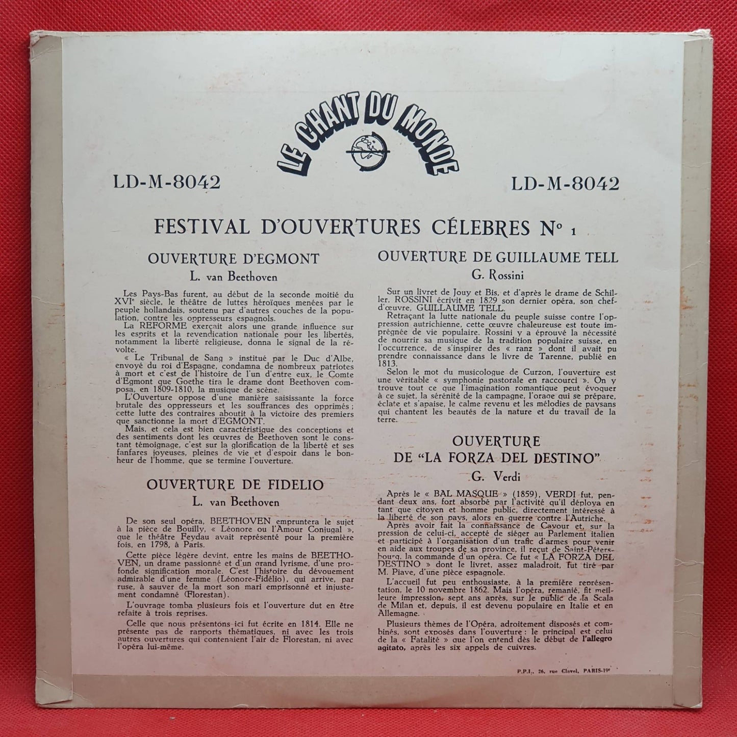 Beethoven, Rossini, Verdi - Orchestre Symphonique De Vienne, Hans Swarowsky ‎– Festival D'Ouvertures Célèbres Nº 1