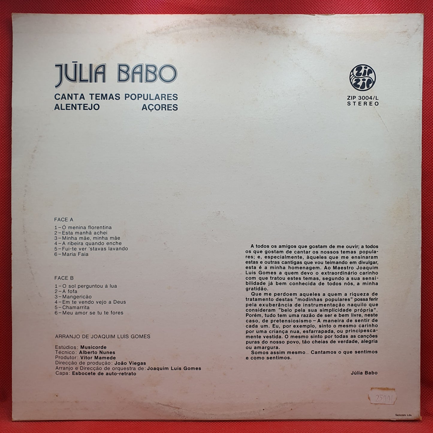 Júlia Babo ‎– Canta Temas Populares Alentejo Açores