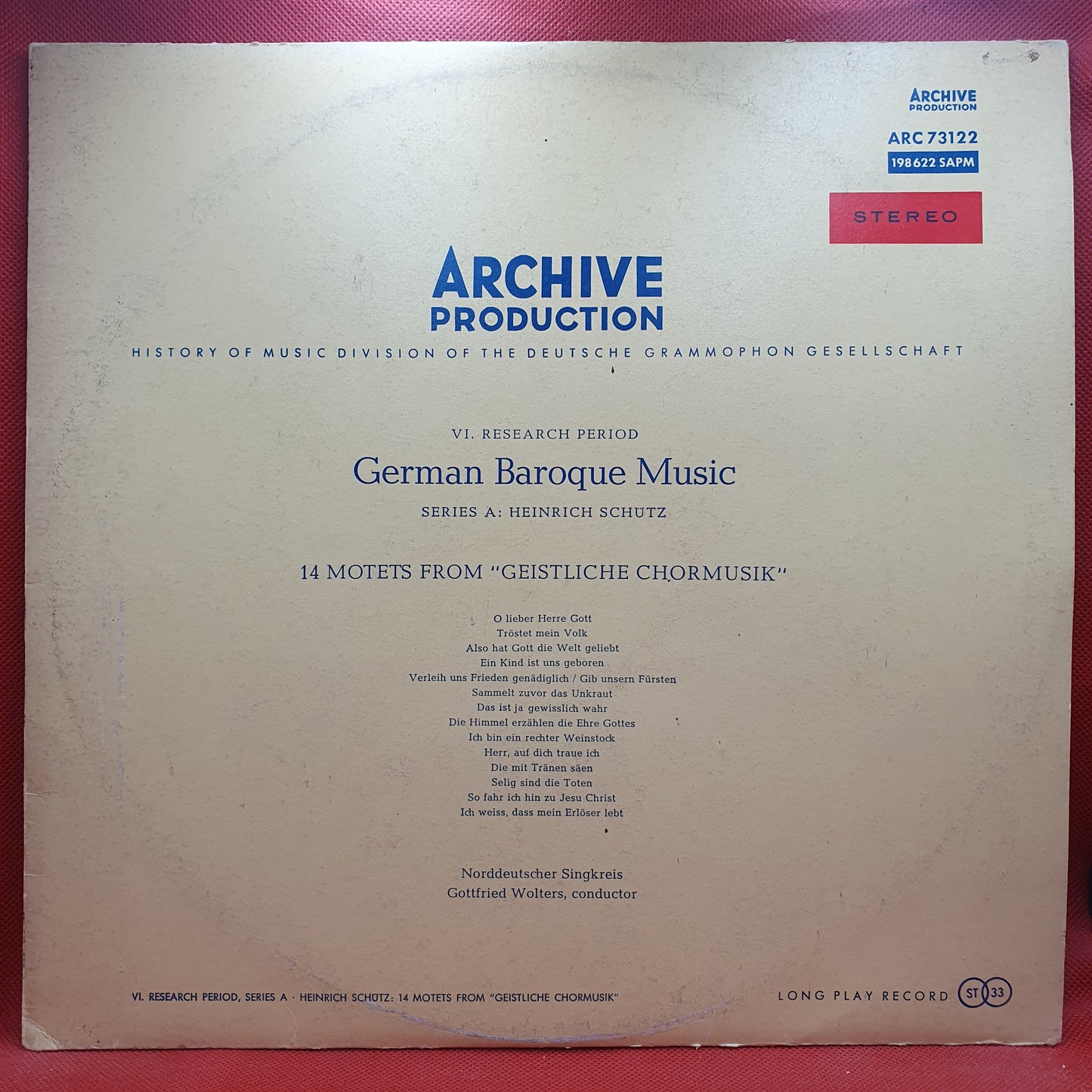 German Baroque Music, Heinrich Schütz ‎– 14 Motets From "Geistliche Chormusik"