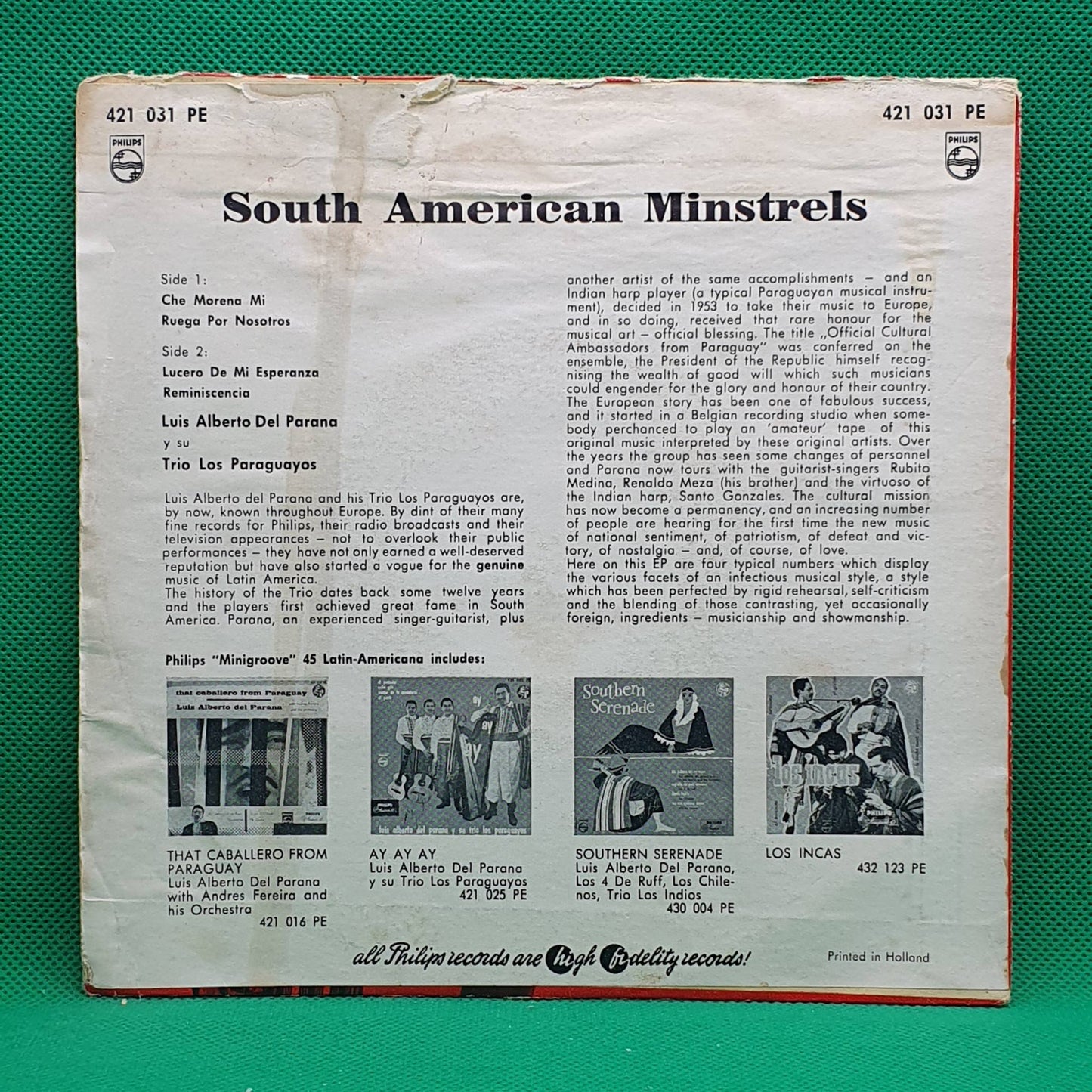 Luis Alberto del Paraná y su trío Los Paraguayos ‎– South American Minstrels