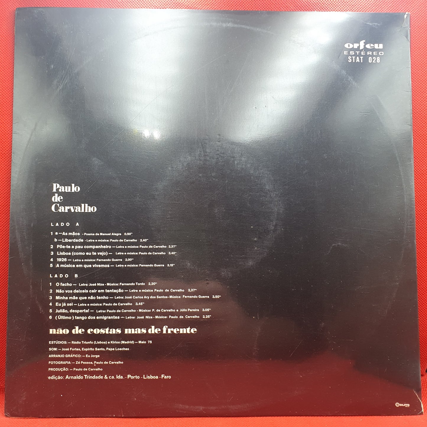 Paulo De Carvalho ‎– Não De Costas Mas De Frente A Musica Em Que Vivemos