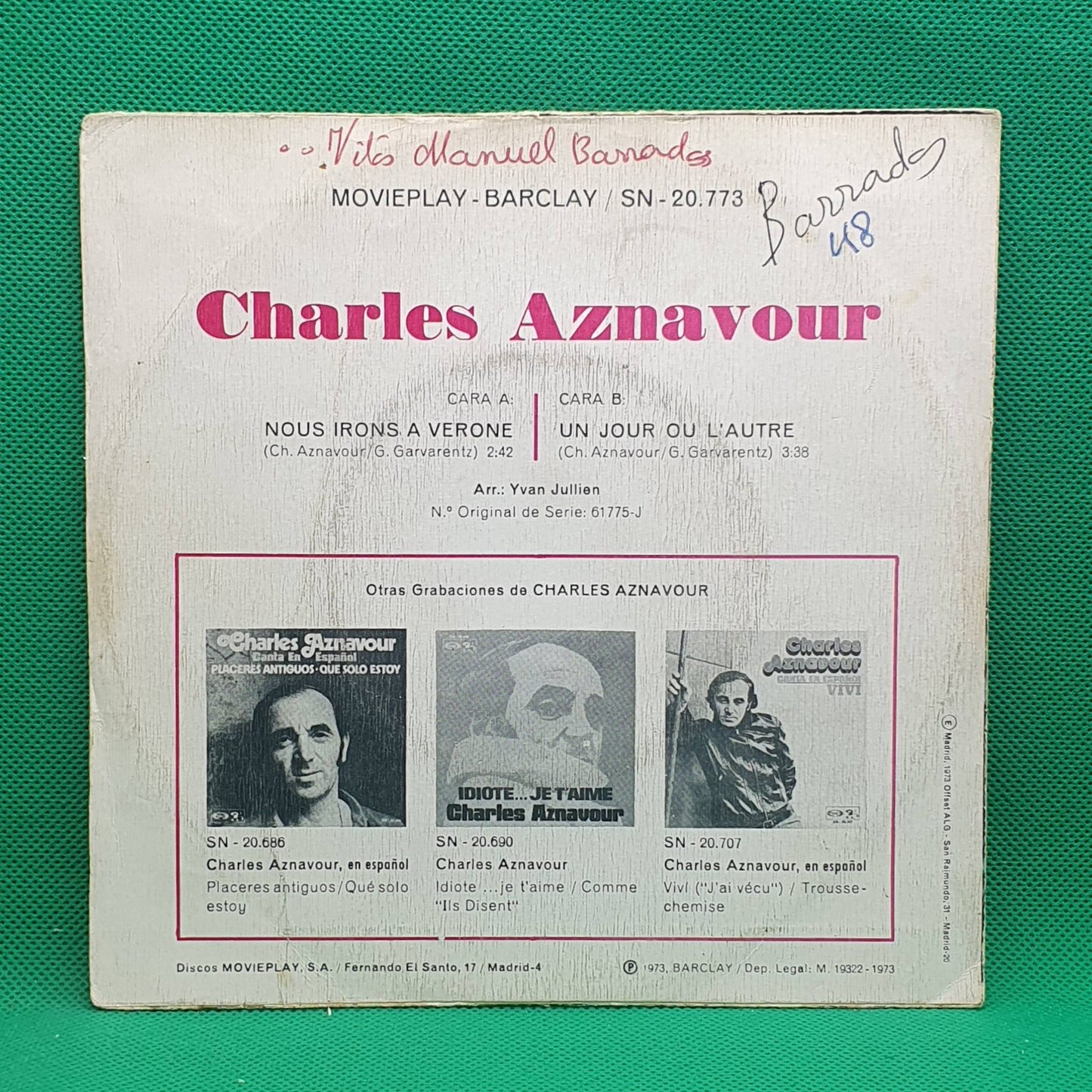 Charles Aznavour ‎– Nous Irons À Verone