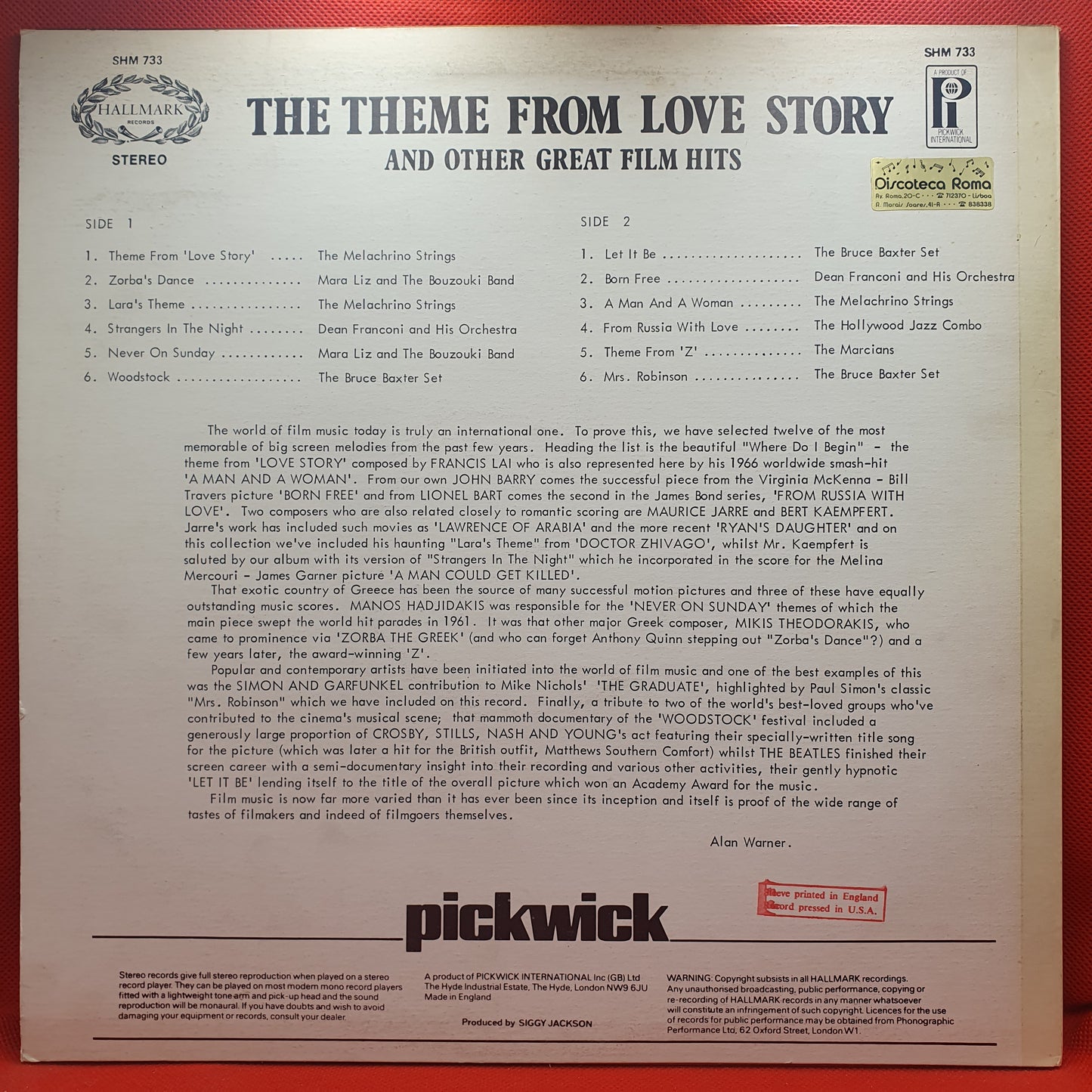 Various ‎– The Theme From Love Story And Other Great Film Hits