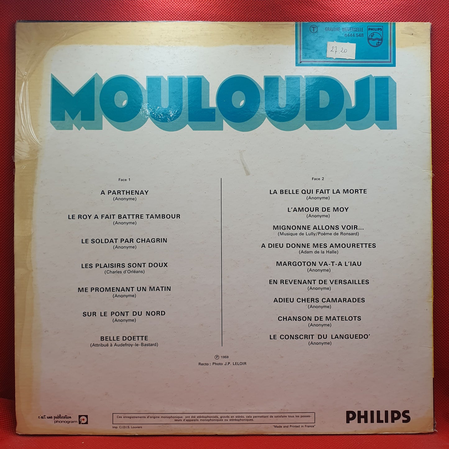 Mouloudji ‎– Chansons Et Complaintes Du Temps Passé