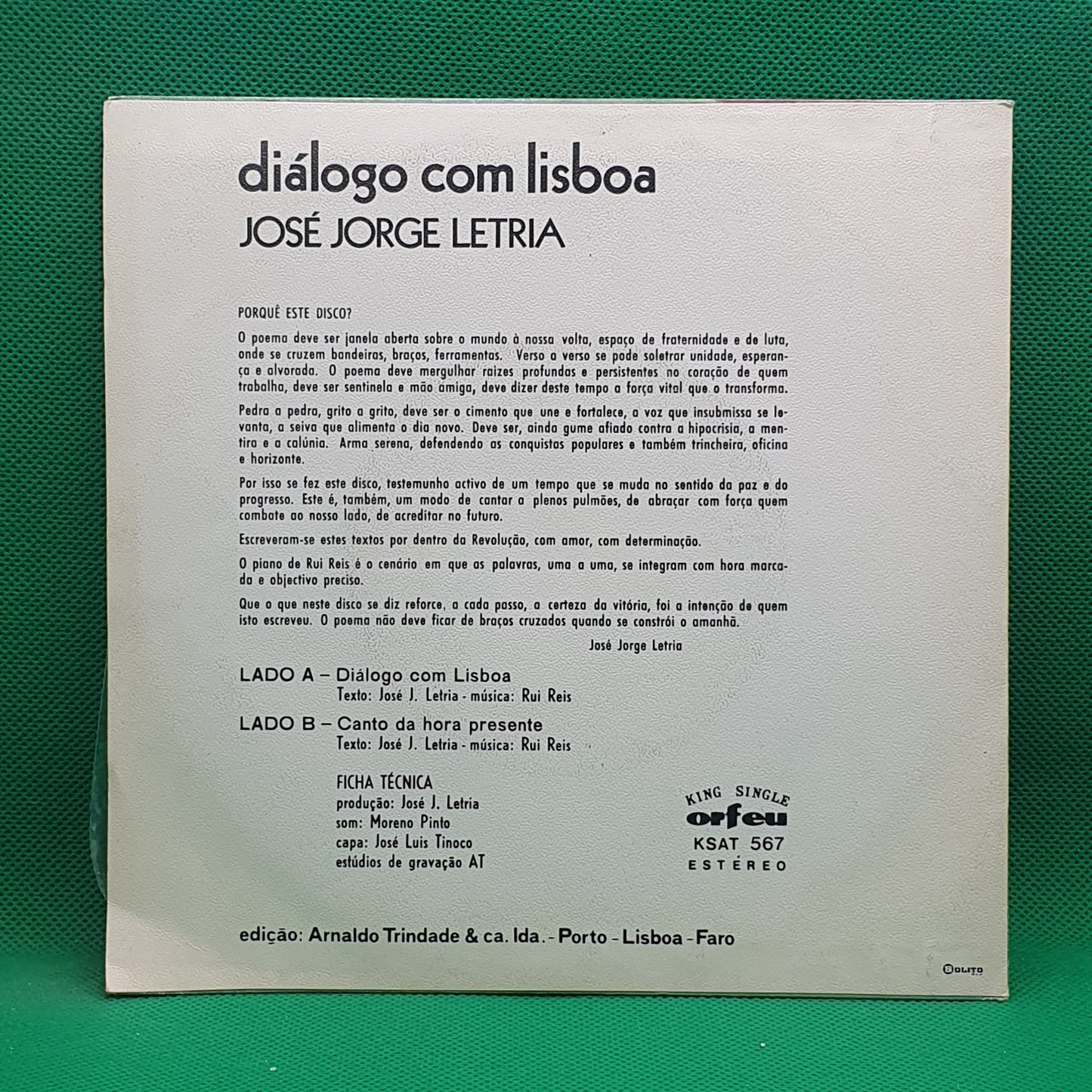 José Jorge Letria ‎– Diálogo Com Lisboa