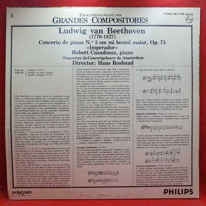 Ludwig van Beethoven - Robert Casadesus, Hans Rosbaud ‎– Concierto De Piano N.° 5 Em Mi Bemol Maior, Op. 73 "Imperador"