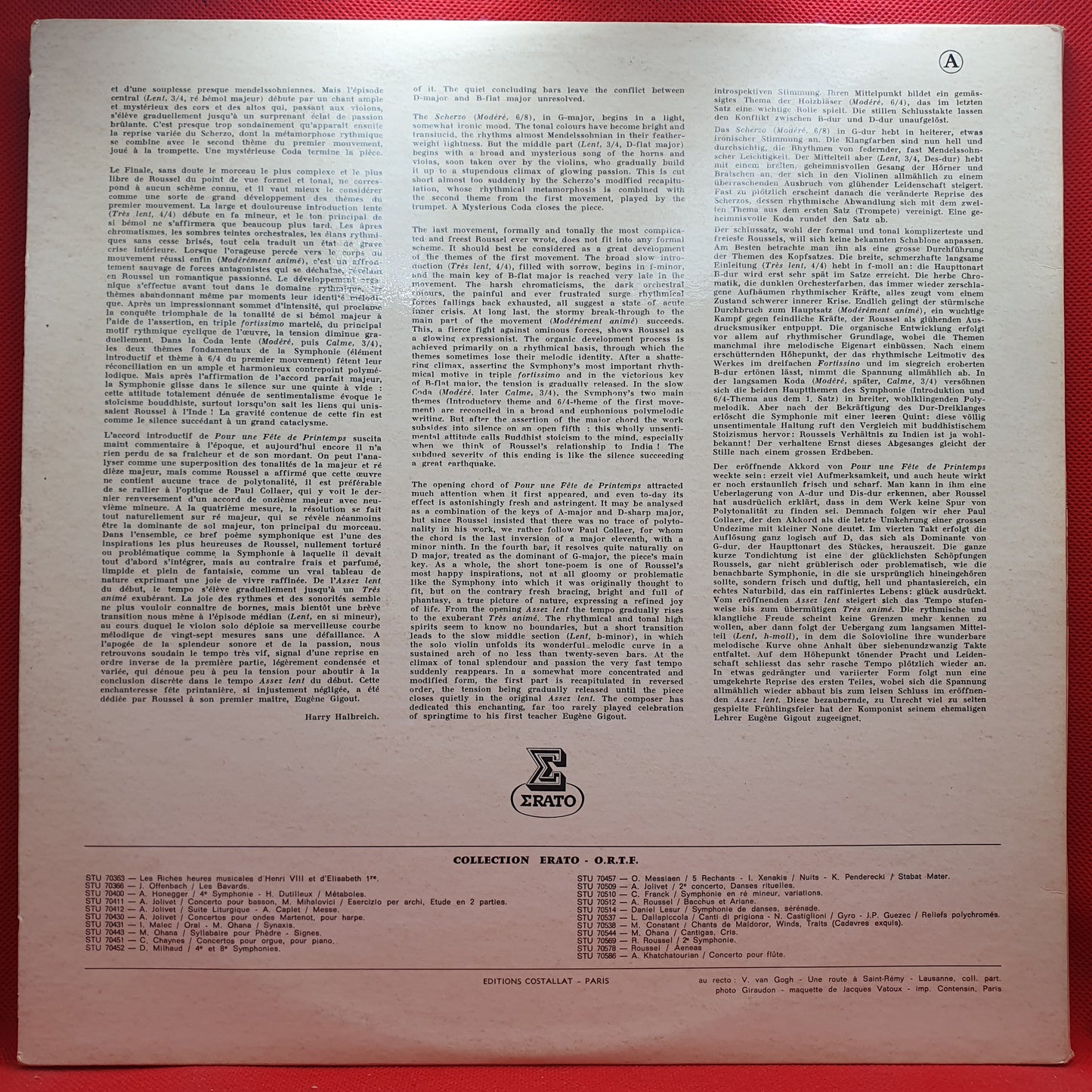 Roussel, Orchestre National De L'ORTF, Jean Martinon ‎– Symphonie N°2 En Si Bémol Op.23, Pour Une Fête de Printemps Op.22