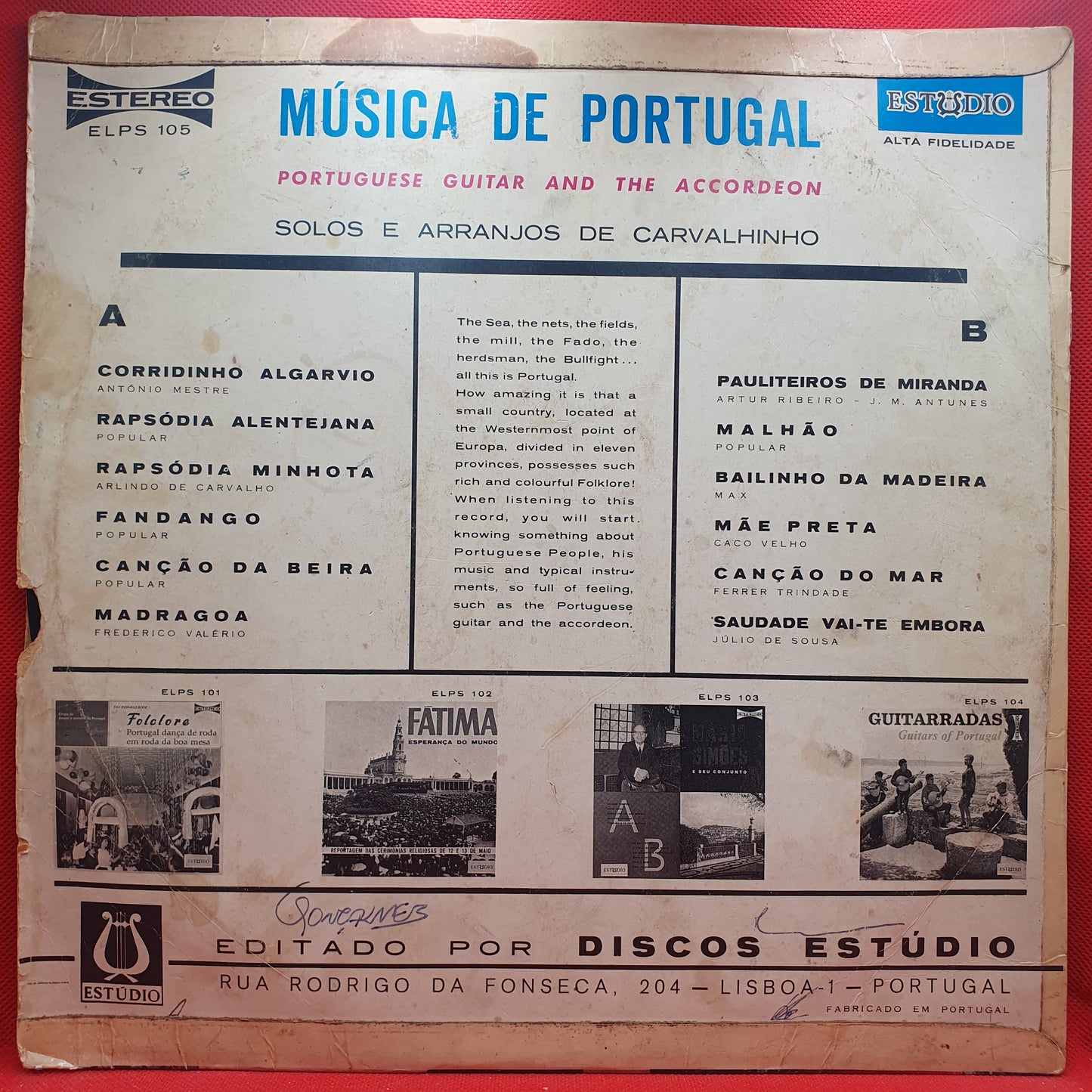 Quarteto De Francisco Carvalhinho ‎– Música De Portugal