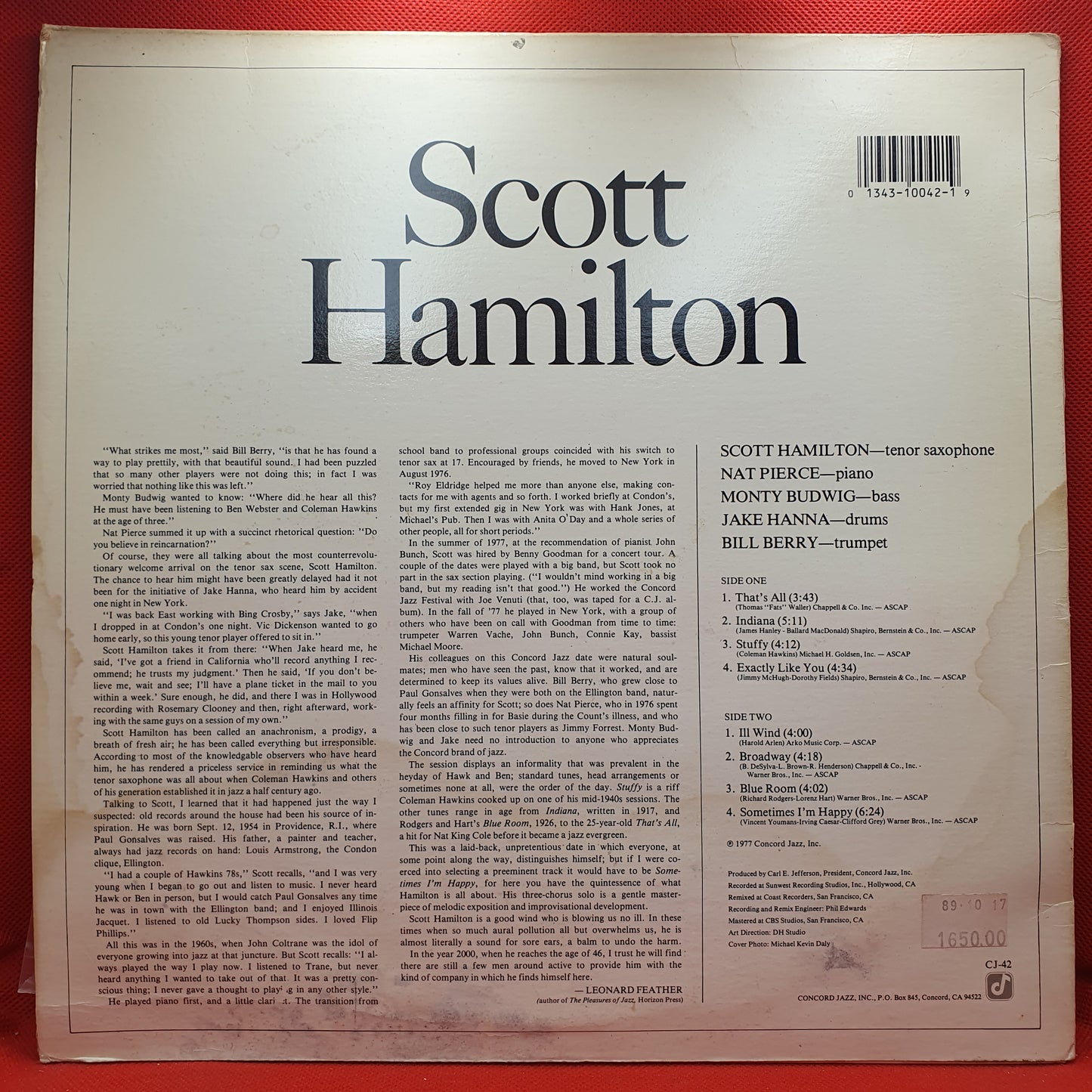 Scott Hamilton ‎– Scott Hamilton Is A Good Wind Who Is Blowing Us No Ill