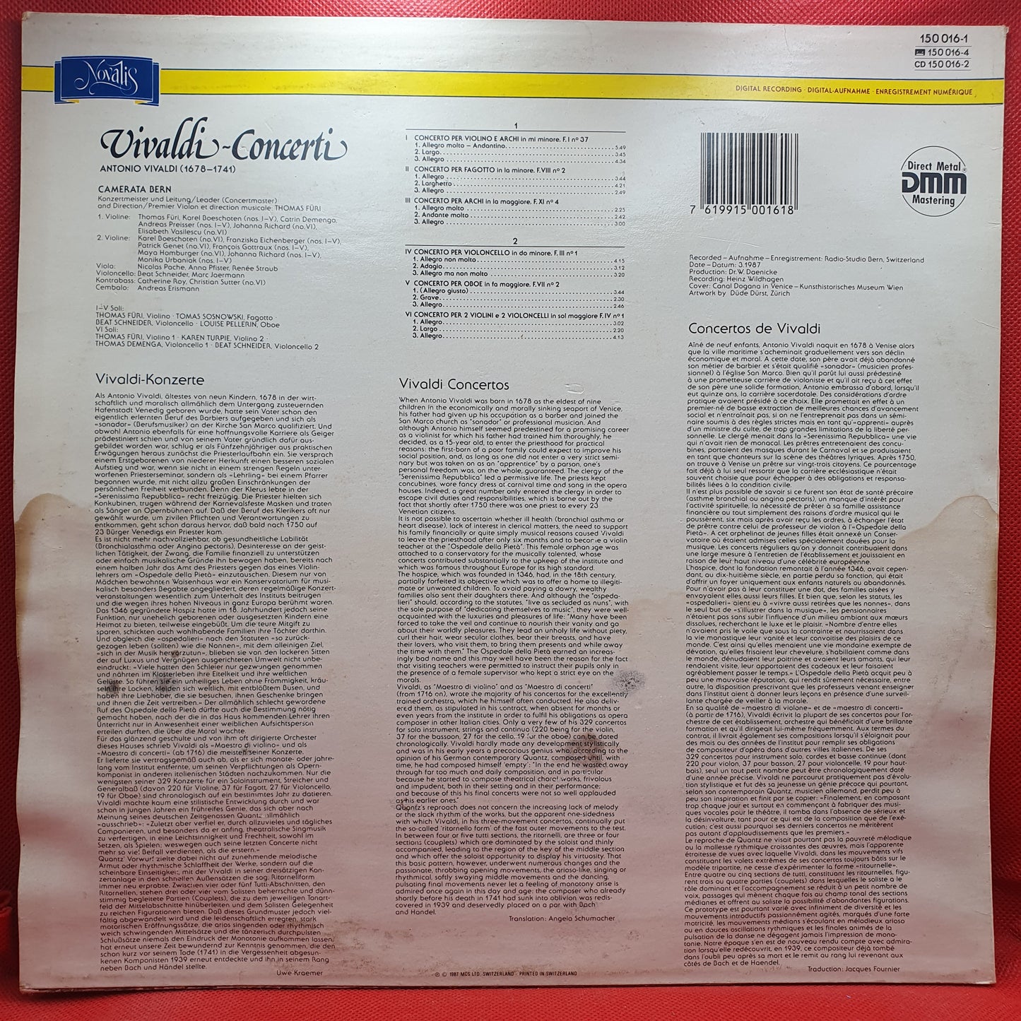 Vivaldi - Camerata Bern, Thomas Füri ‎– Concerti