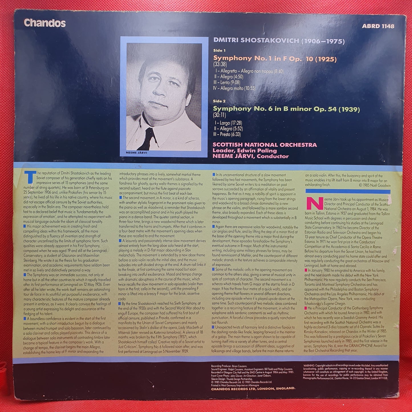 Shostakovich, Scottish National Orchestra ‎– Symphony No. 1 In F Op. 10 /  No. 6 In B Minor Op. 54