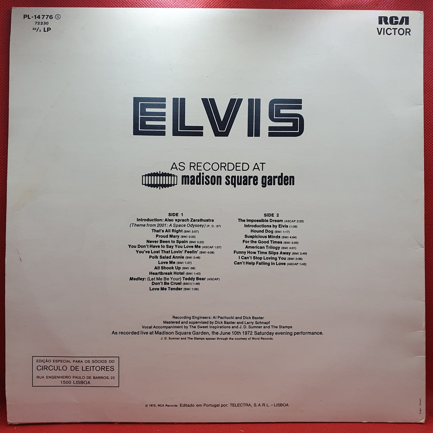 Elvis Presley ‎– Elvis As Recorded At Madison Square Garden