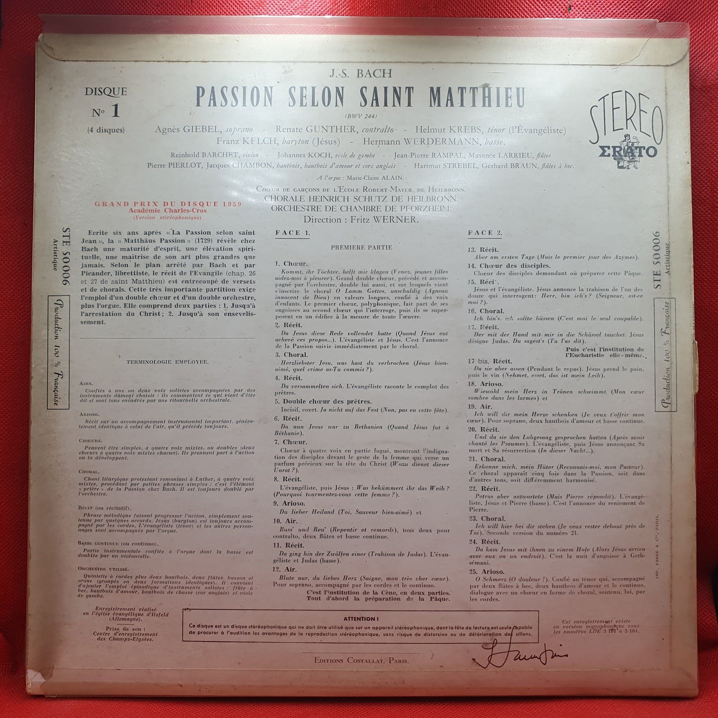J.S. Bach* – Chorale Heinrich Schutz De  Heilbronn* – Orchestre De Chambre De Pforzheim* – Direction: Fritz Werner - Matthäus-Passion / Passion Selon Saint Matthieu (4xLP)
