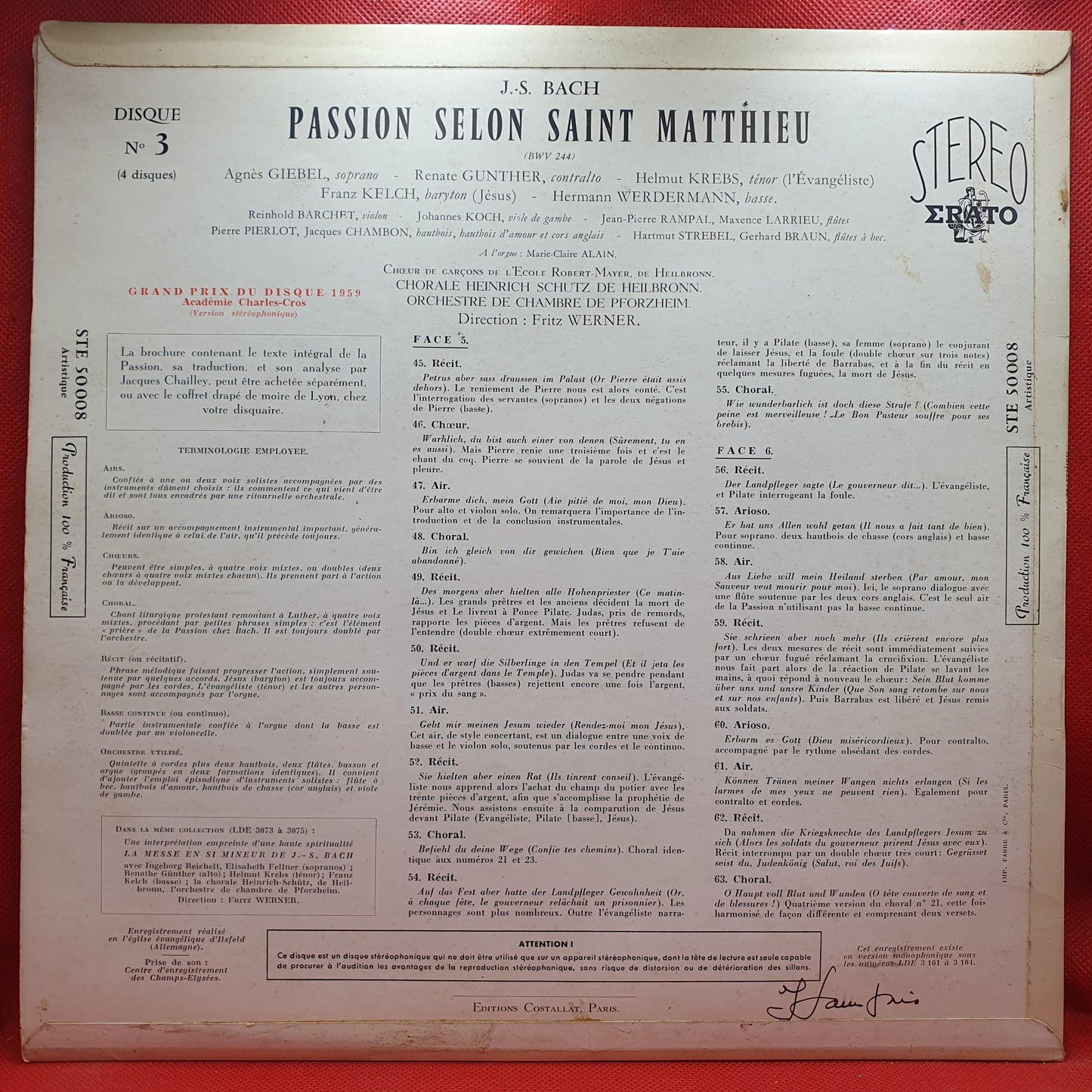 J.S. Bach* – Chorale Heinrich Schutz De  Heilbronn* – Orchestre De Chambre De Pforzheim* – Direction: Fritz Werner - Matthäus-Passion / Passion Selon Saint Matthieu (4xLP)