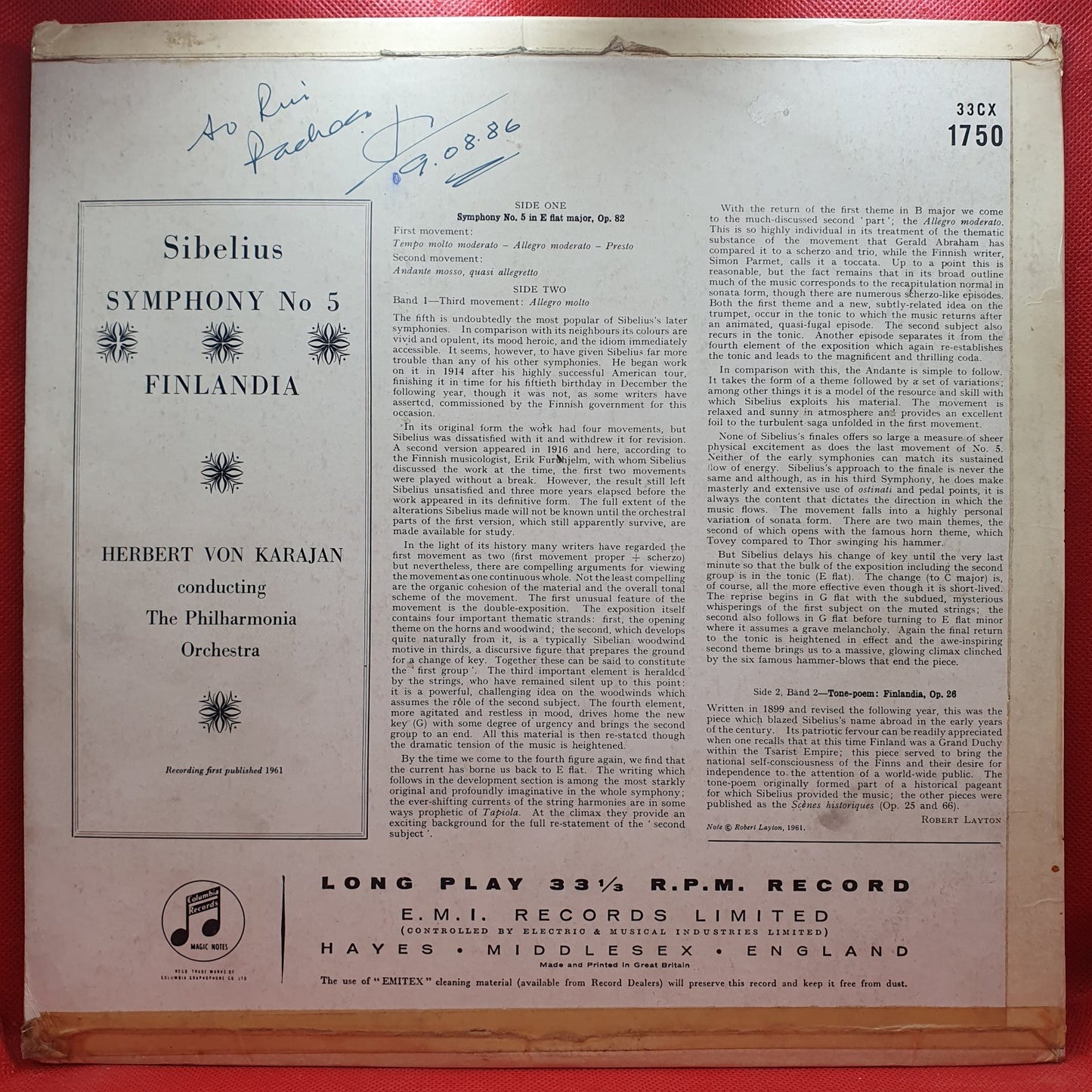 Sibelius* - The Philharmonia Orchestra*, Karajan* - Symphony No. 5 In E Flat Major Op. 82 / Finlandia (LP)