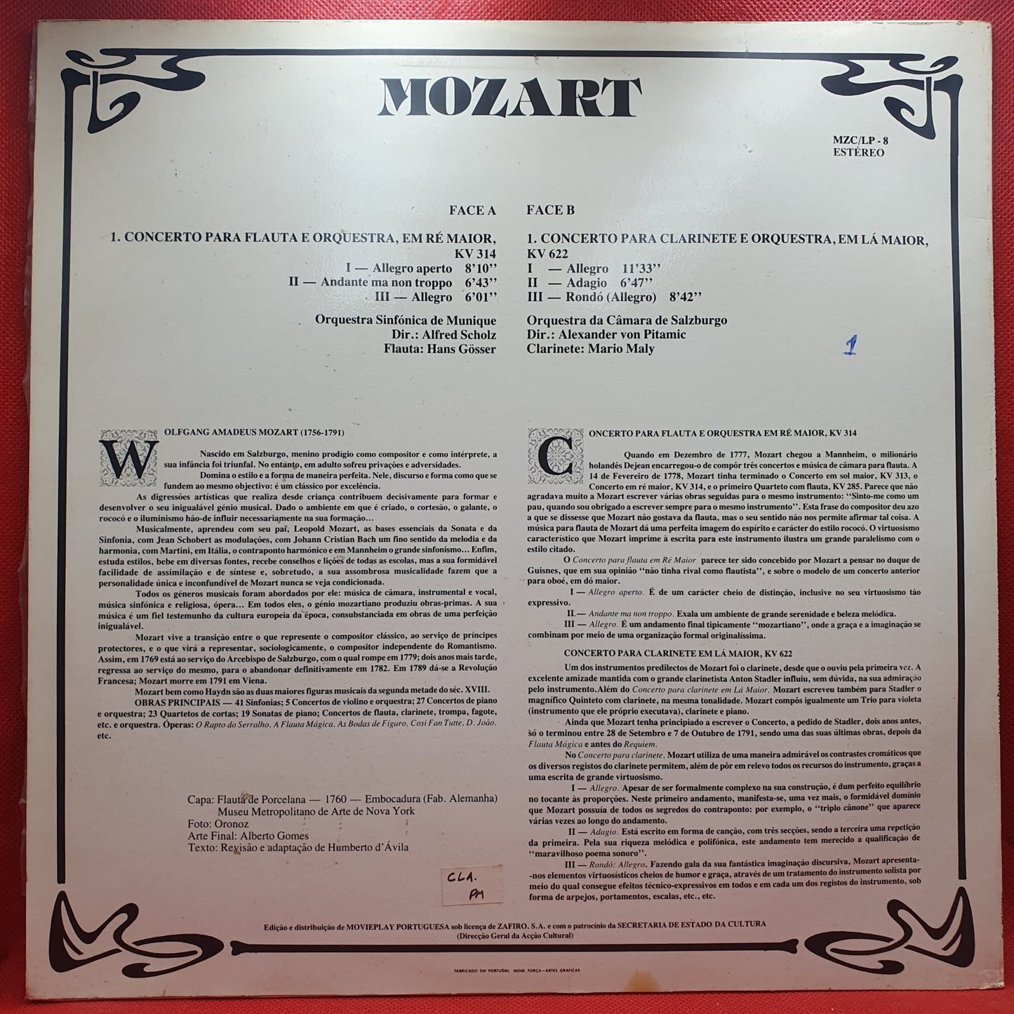 Mozart - Concertos Para Flauta e Clarinete KV314, KV622 (LP)