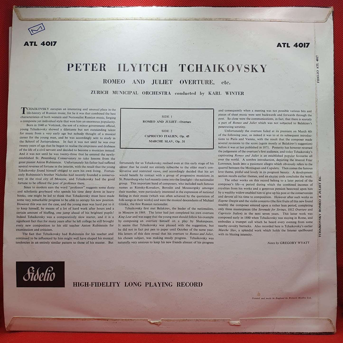 Tchaikovsky* - Zurich Municipal Orchestra, Karl Winter - Romeo And Juliet (LP)