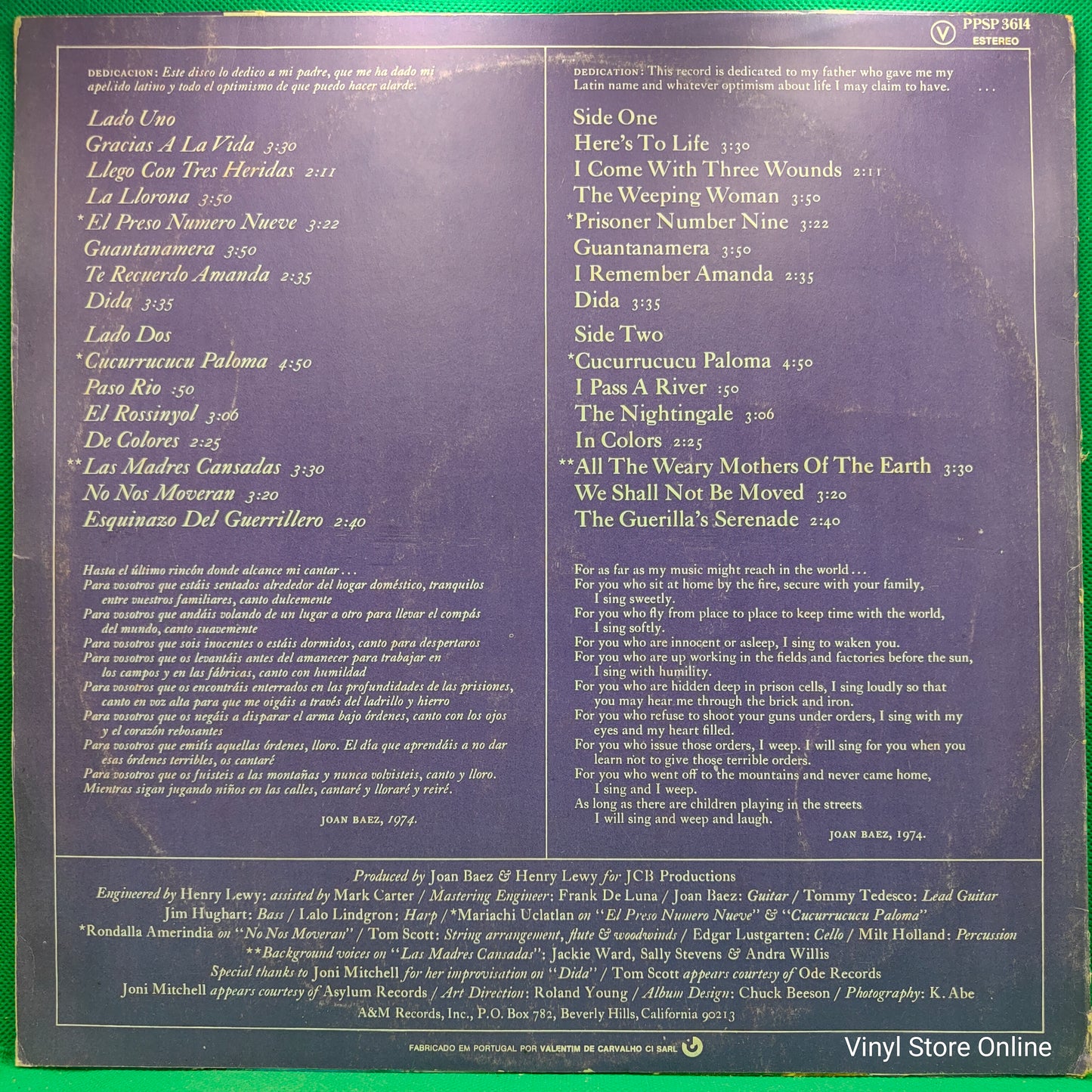 Joan Baez ‎– Gracias A La Vida / Here's To Life