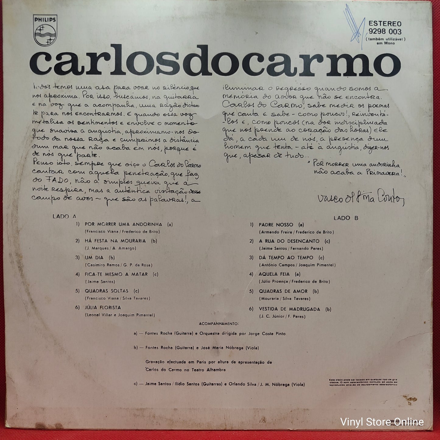 Carlos Do Carmo ‎– Por Morrer Uma Andorinha