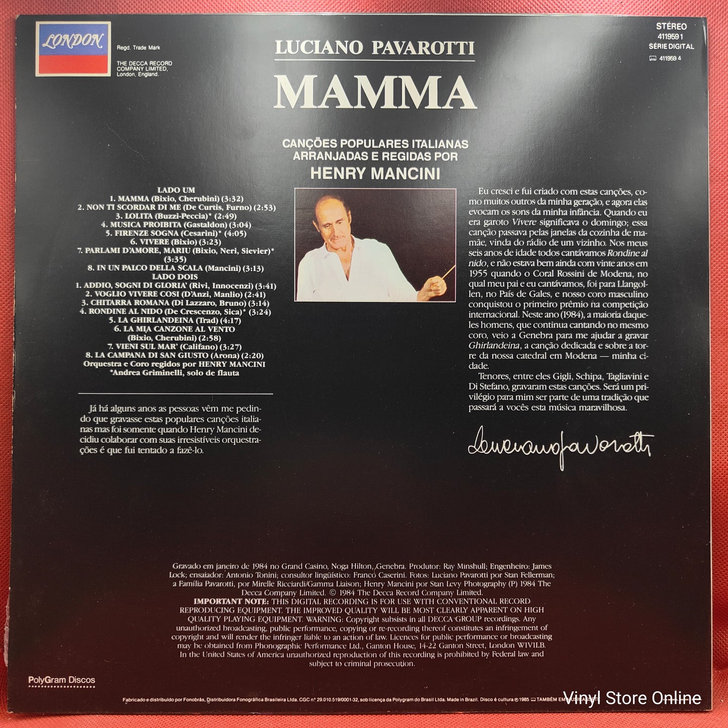 Luciano Pavarotti / Henry Mancini ‎– Mamma