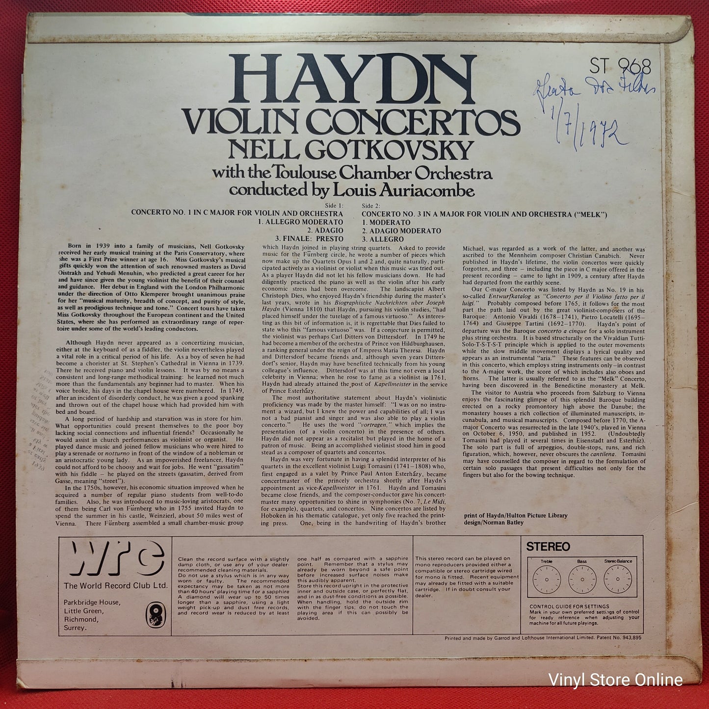Haydn, Nell Gotkovsky ‎– Violin Concertos: No. 1 In C Major / No. 3 In A Major