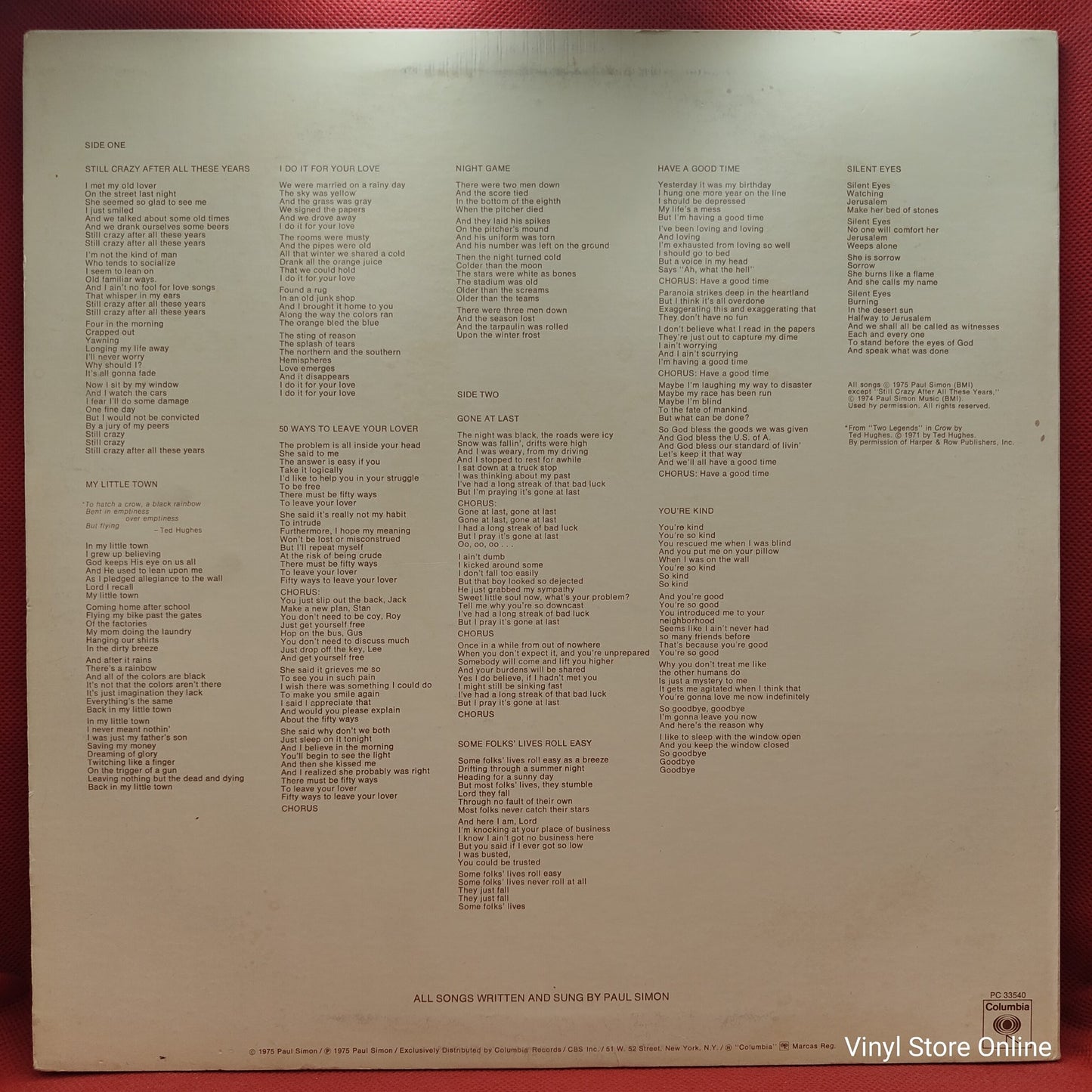 Paul Simon - Still Crazy After All These Years (LP, Album, Ter)