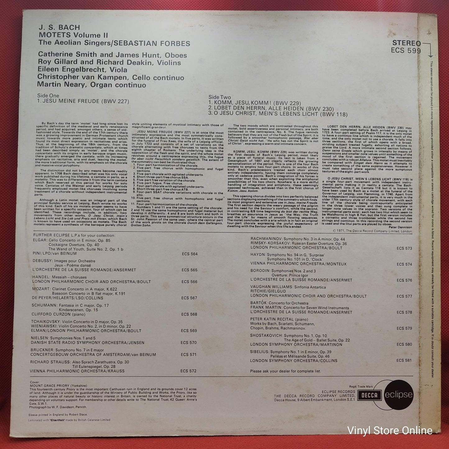 J. S. Bach, The Aeolian Singers / Sebastian Forbes, Martin Neary - Motets Volume II (LP, RE)
