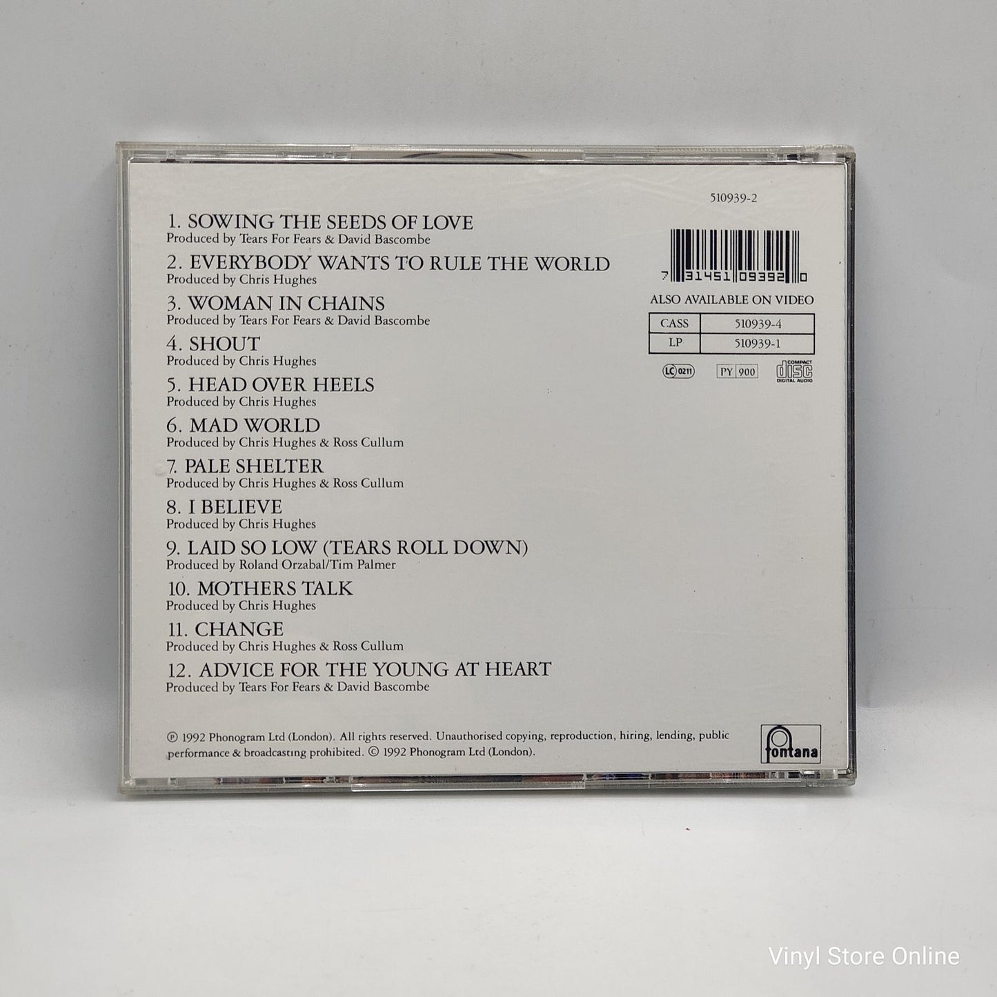 Tears For Fears - Tears Roll Down (Greatest Hits 82-92) (CD)