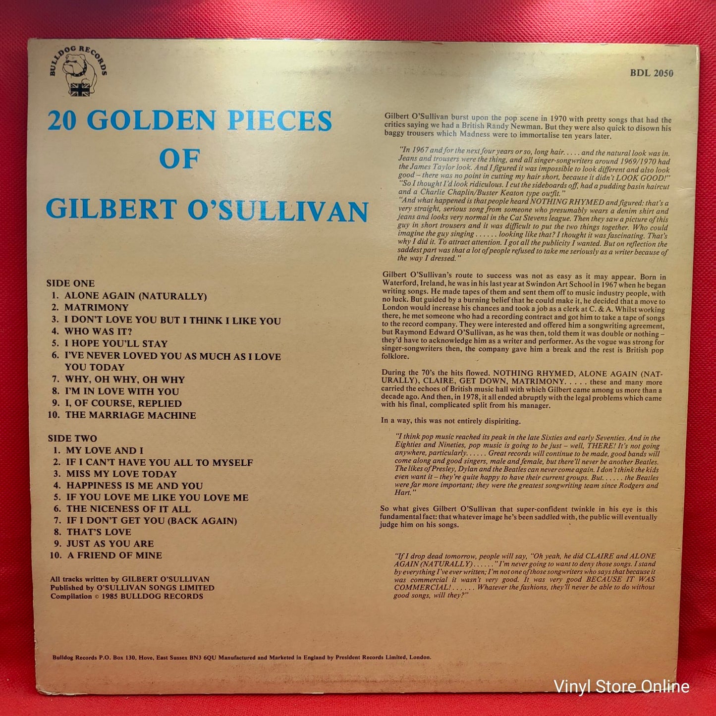 Gilbert O'Sullivan - 20 Golden Pieces Of Gilbert O'Sullivan (LP)