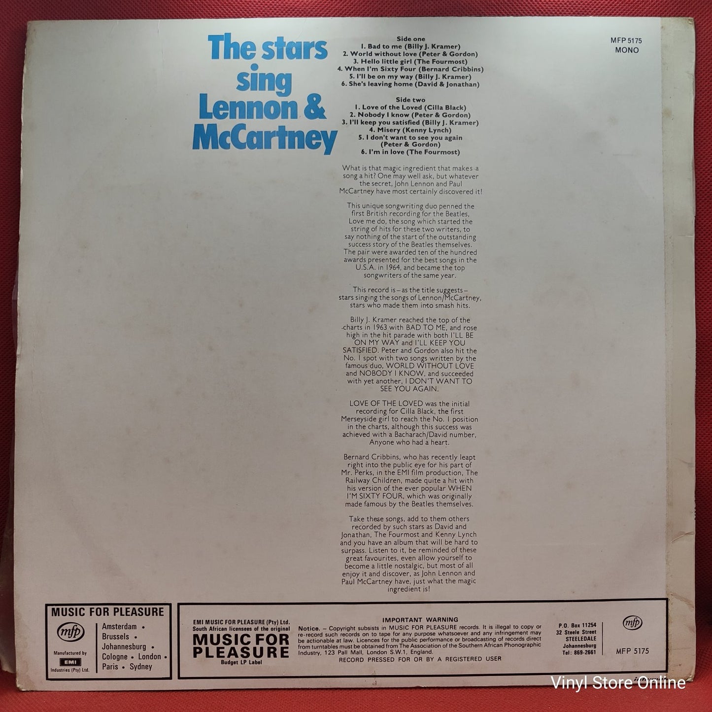 Cilla Black / Peter & Gordon / Bernard Cribbins / David & Jonathan / The Fourmost / Billy J Kramer* / Kenny Lynch - Sing Lennon & McCartney (LP)