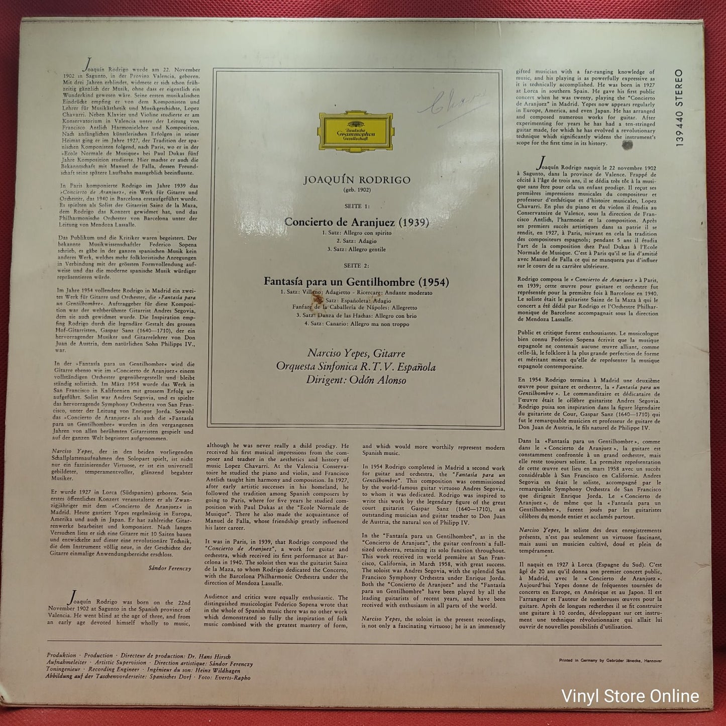 Joaquín Rodrigo · Narciso Yepes - Orquesta Sinfónica De La R.T.V. Española* · Odón Alonso - Concierto De Aranjuez / Fantasía Para Un Gentilhombre (LP)