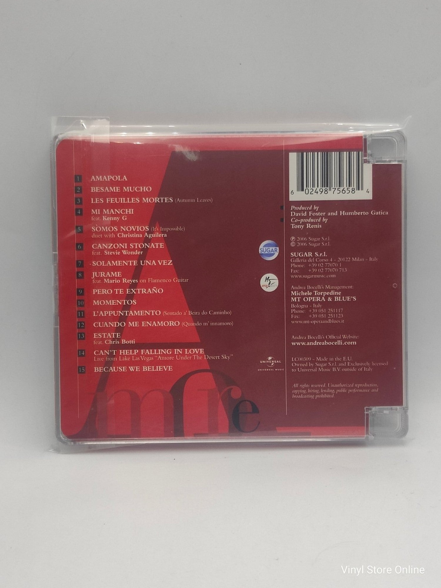 Andrea Bocelli ‎– Amore - Vinyl Store Online