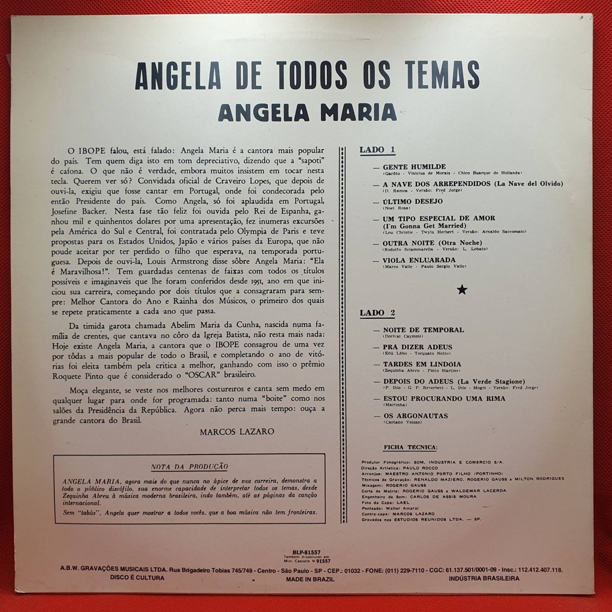 Angela Maria – Angela De Todos Os Temas - Vinyl Store Online