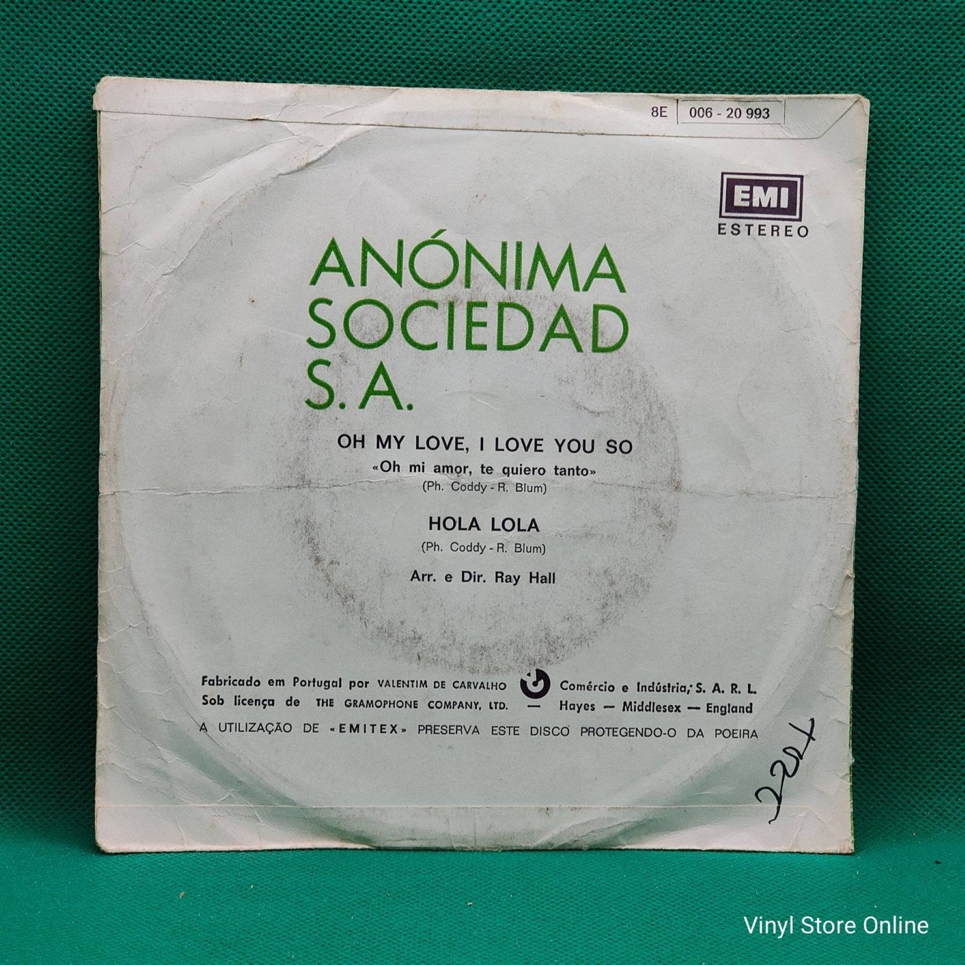 Anónima Sociedad S A. ‎– Oh My Love, I Love You So - Vinyl Store Online