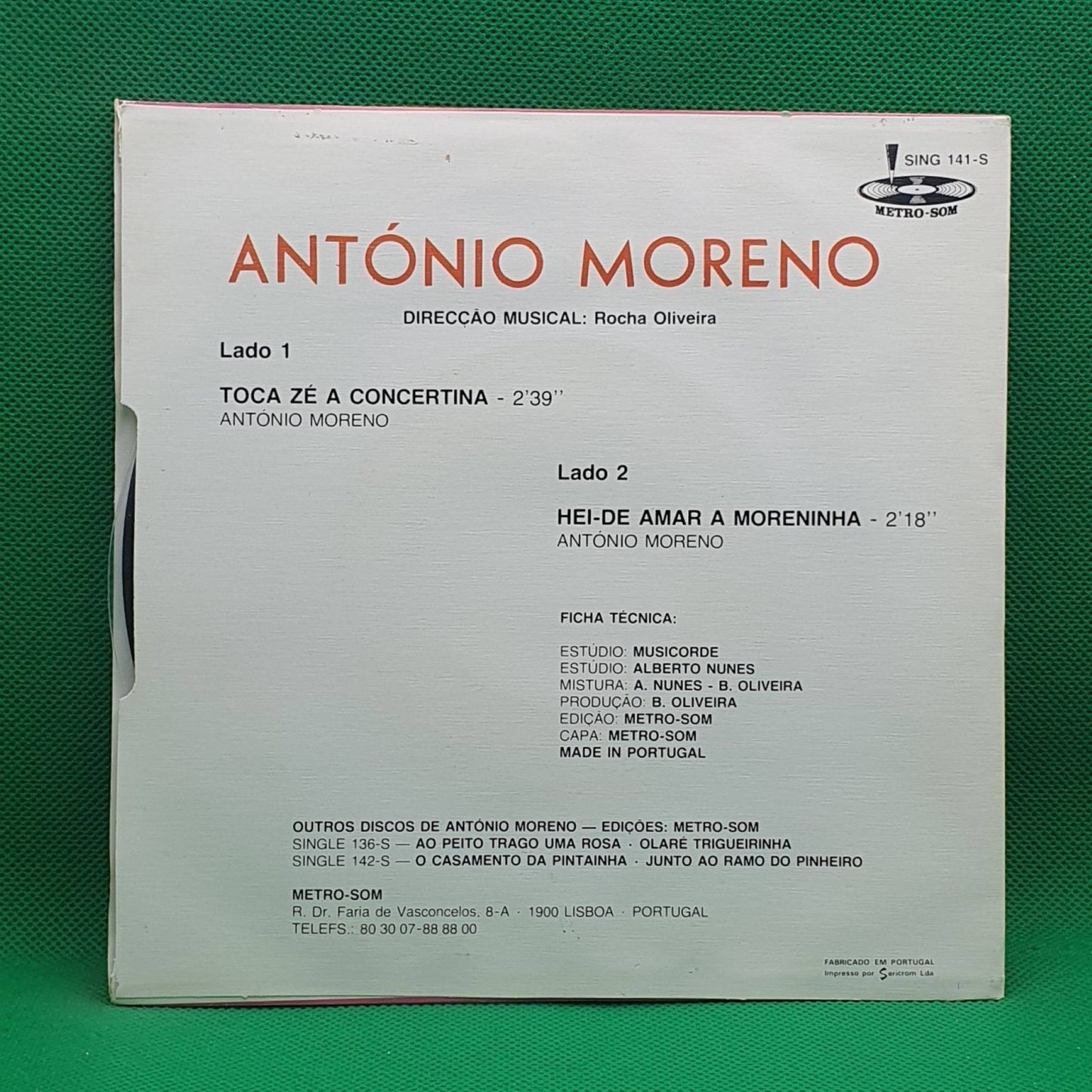 António Moreno ‎– Toca Zé A Concertina - Vinyl Store Online