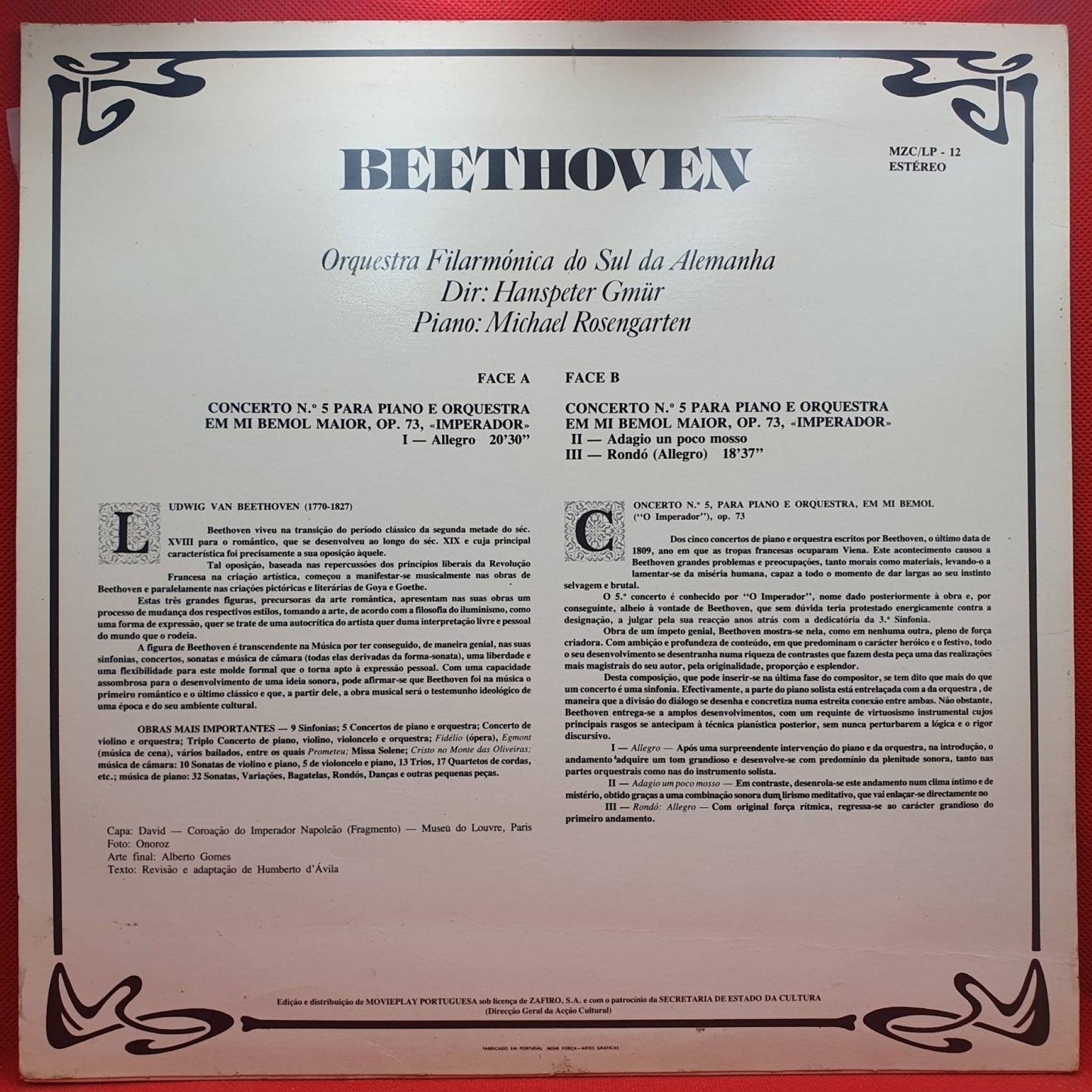 Beethoven, Hanspeter Gmür, Michael Rosengarten ‎– Concerto Nº5 Para Piano E Orquestra Em Mi Bemol Maior, Op.73 «Imperador» - Vinyl Store Online