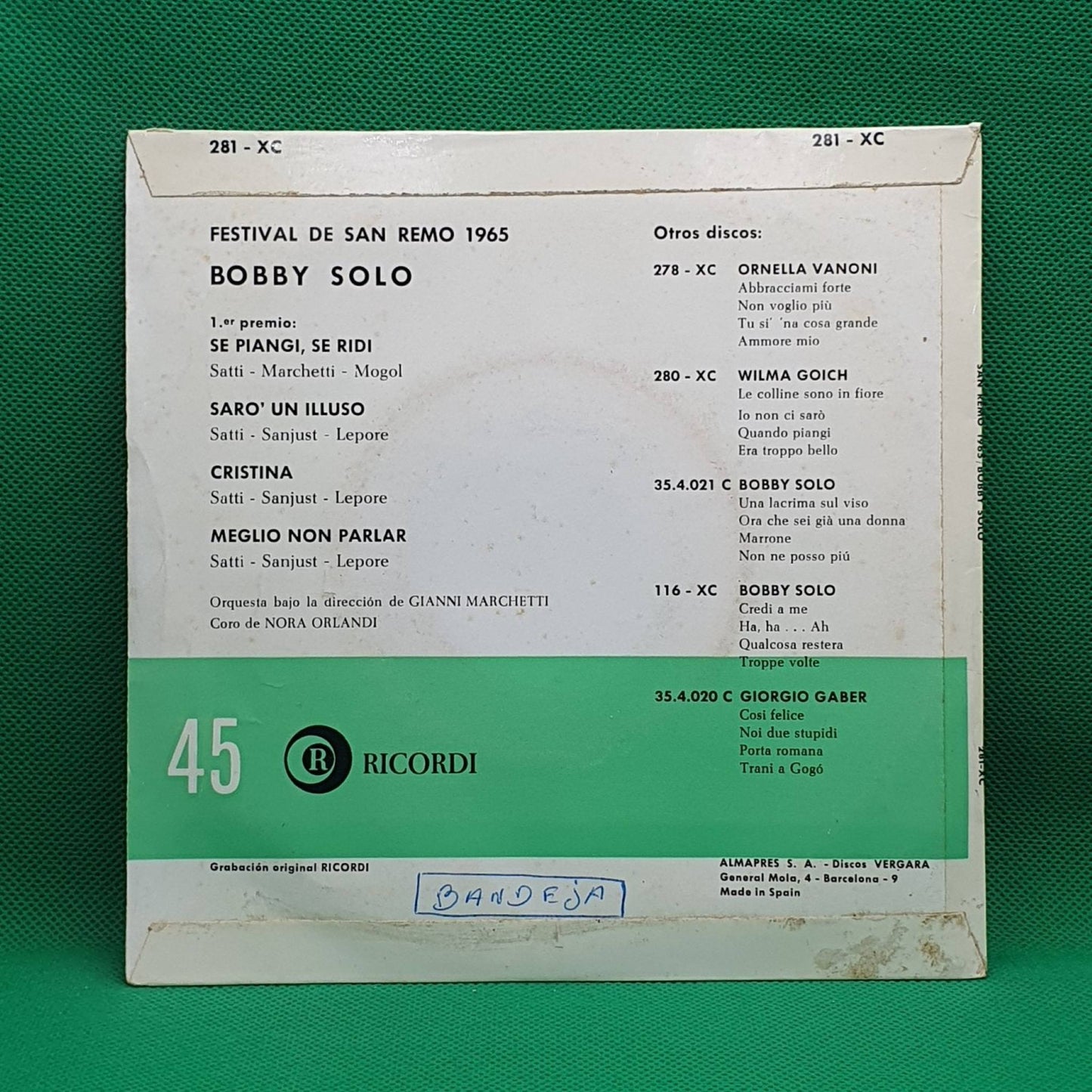 Bobby Solo ‎– Festival San Remo 65 - Vinyl Store Online