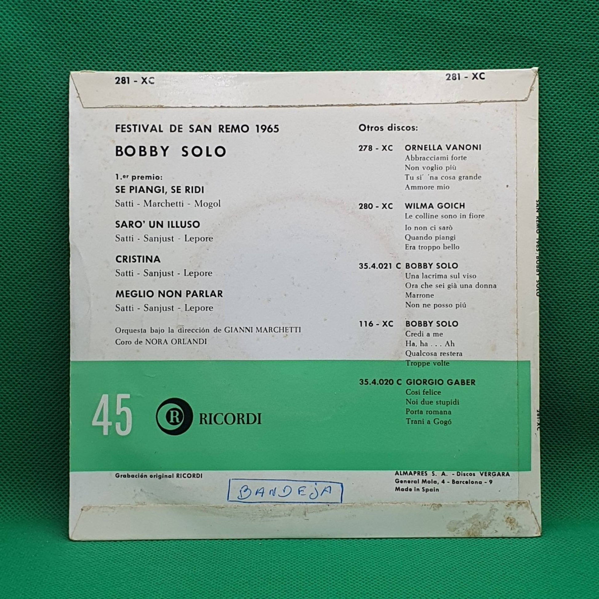 Bobby Solo ‎– Festival San Remo 65 - Vinyl Store Online