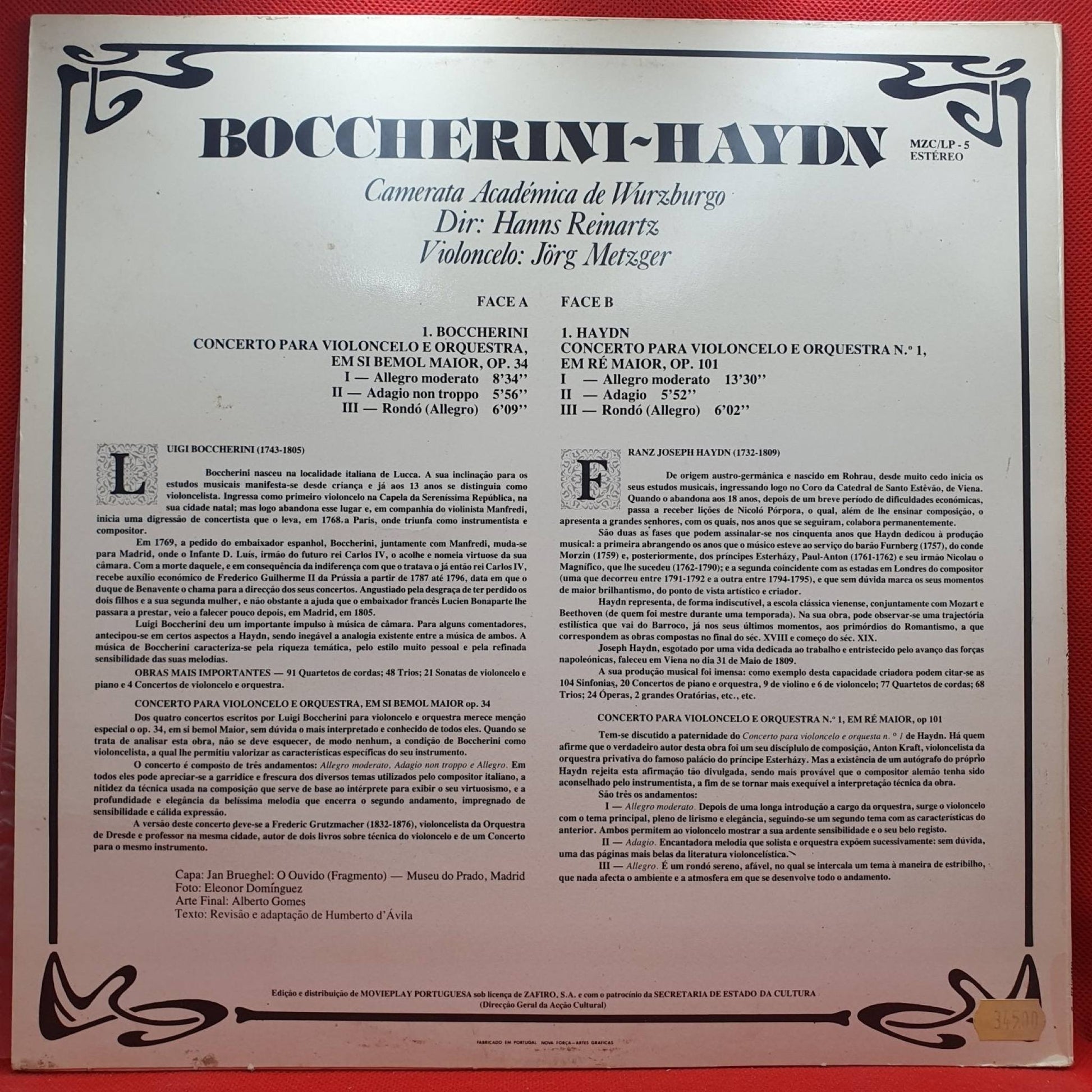 Boccherini, Haydn ‎– Concerto Para Violoncelo E Orquestra Em Si Bemol Maior, Op34, Concerto Para Violoncelo E Orquestra Nº1, Em Ré Maior, Op101 - Vinyl Store Online