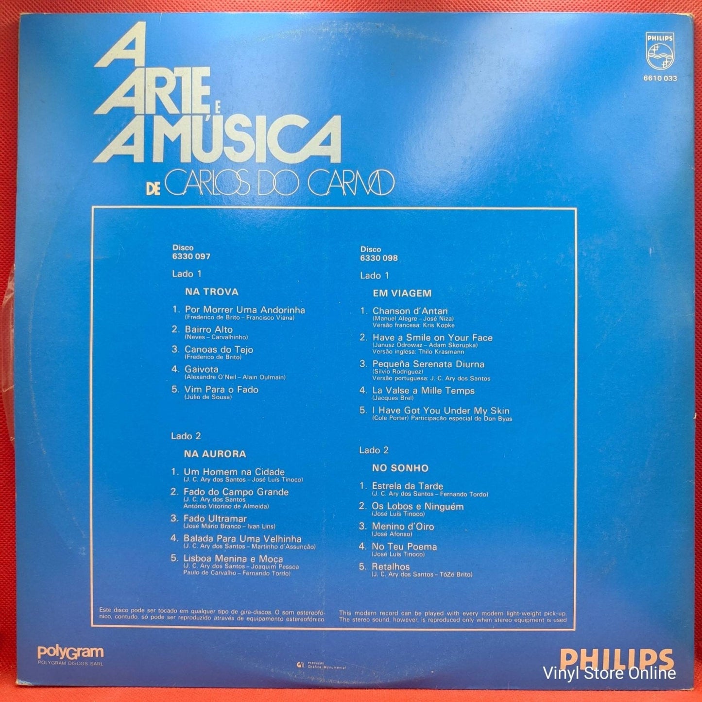 Carlos Do Carmo ‎– A Arte E A Música De Carlos Do Carmo - Vinyl Store Online