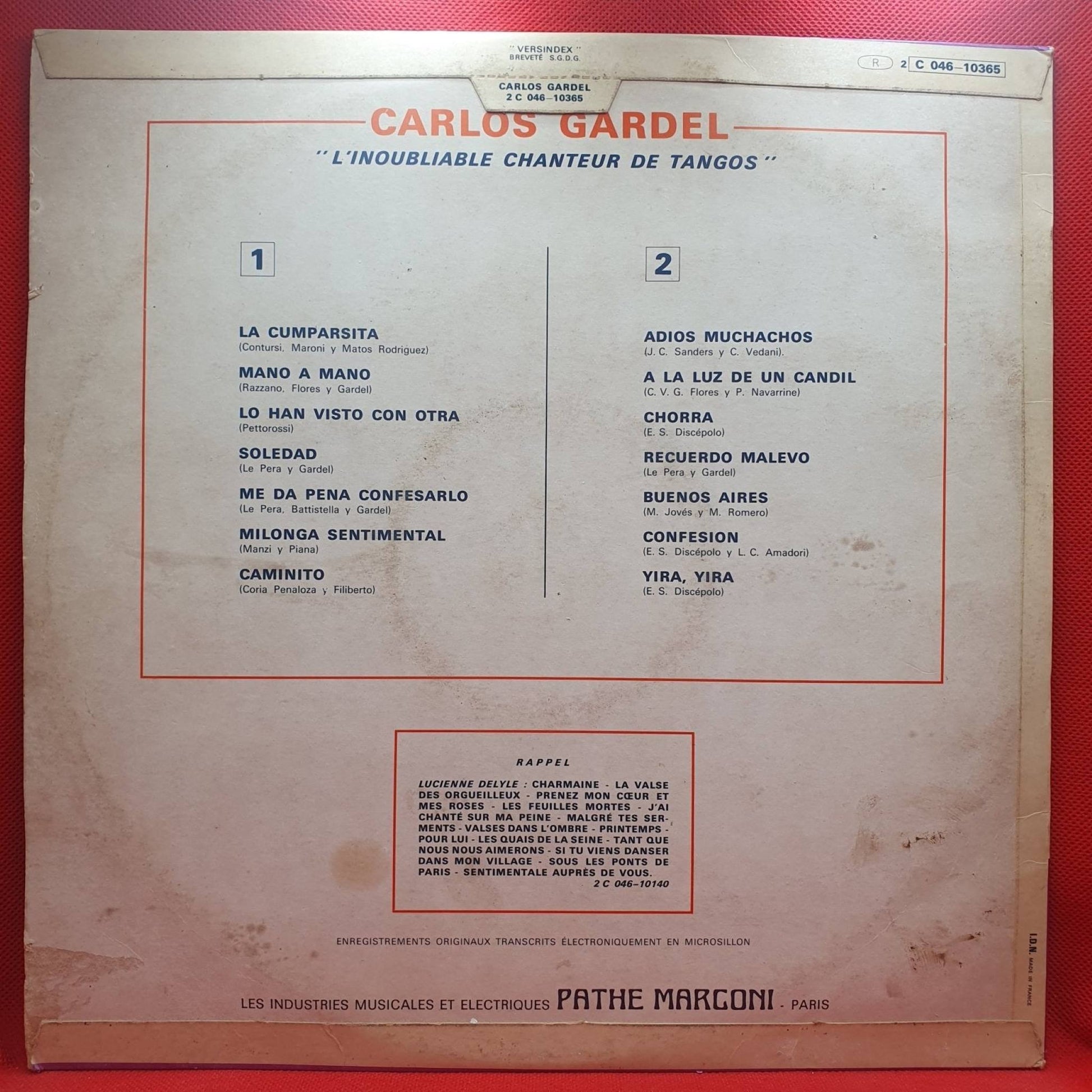 Carlos Gardel ‎– L'Inoubliable Chanteur De Tangos - Vinyl Store Online